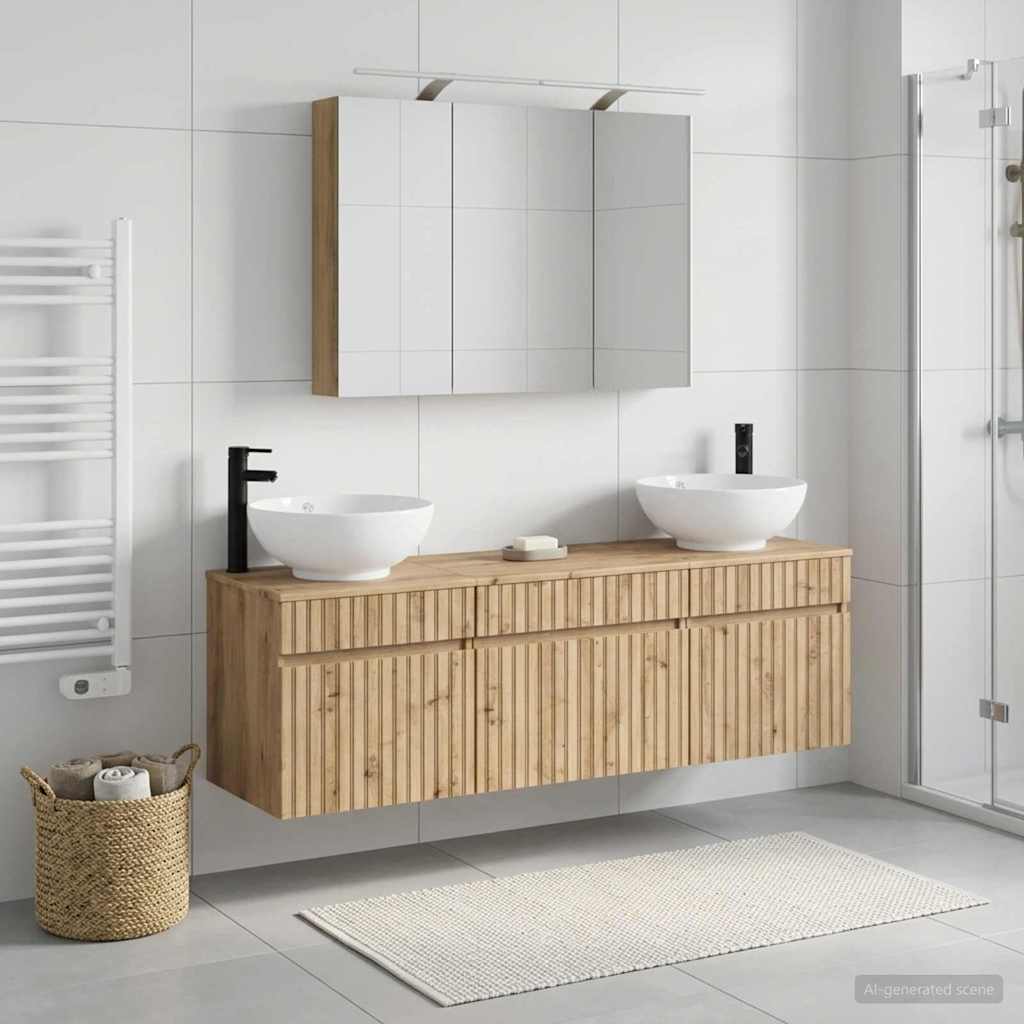 Badkamerkastenset 4 pcs Artisanaal eiken 100 x 14,5 x 70 cm