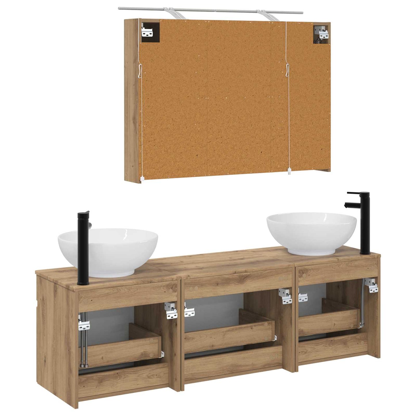 Badkamerkastenset 4 pcs Artisanaal eiken 100 x 14,5 x 70 cm