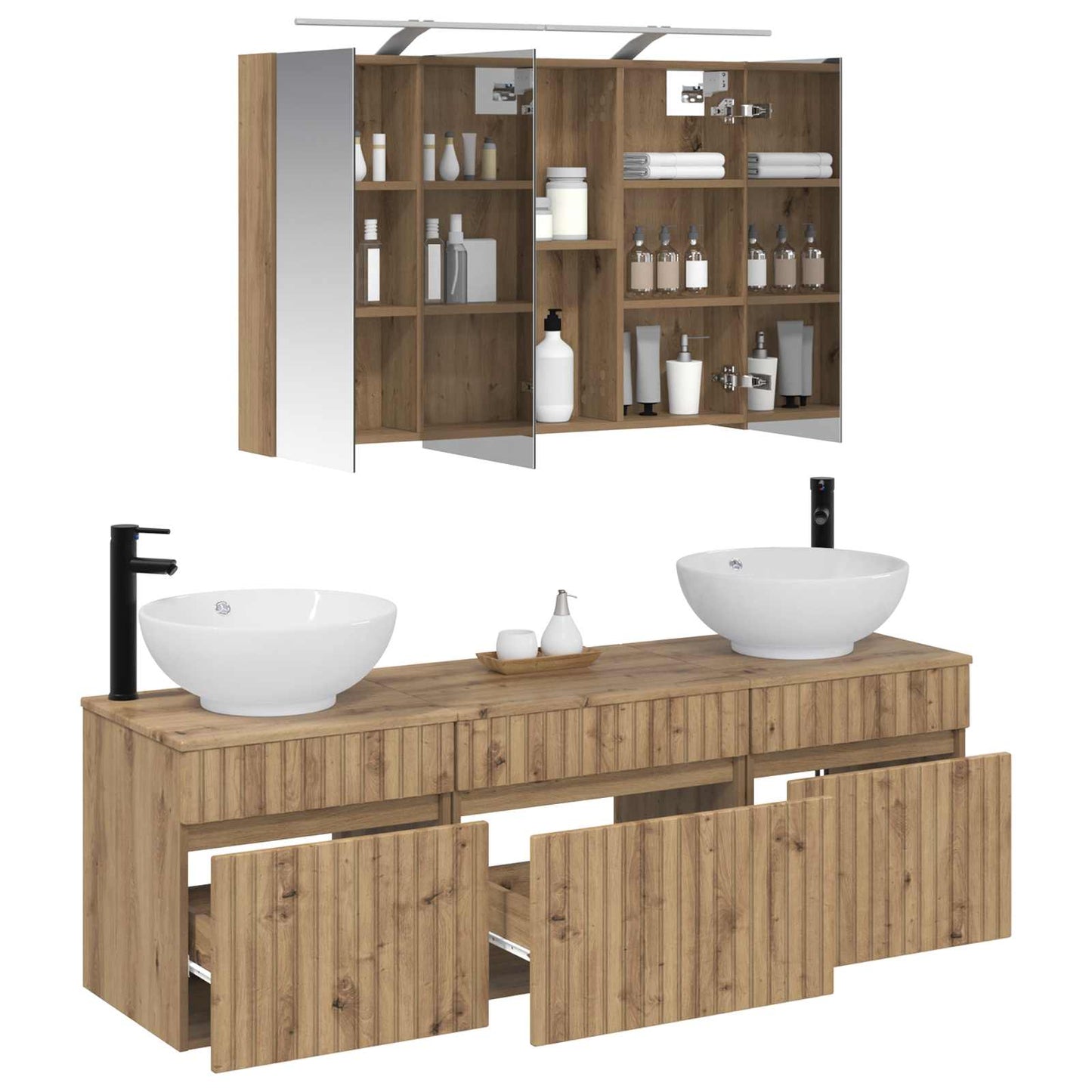 Badkamerkastenset 4 pcs Artisanaal eiken 100 x 14,5 x 70 cm