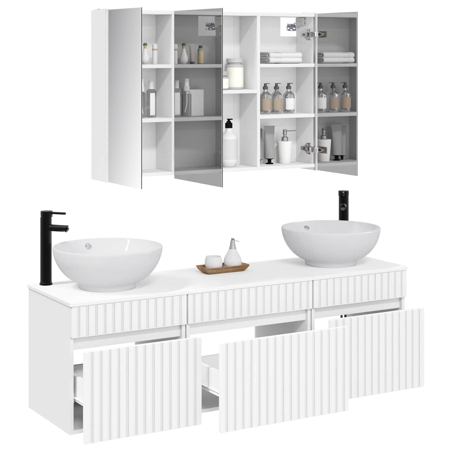 Badkamerkastenset 4 pcs Wit 103,5 x 15,5 x 70 cm Bewerkt hout