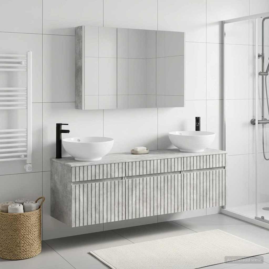 Badkamerkastenset 4 pcs Betongrijs 103,5 x 15,5 x 70 cm