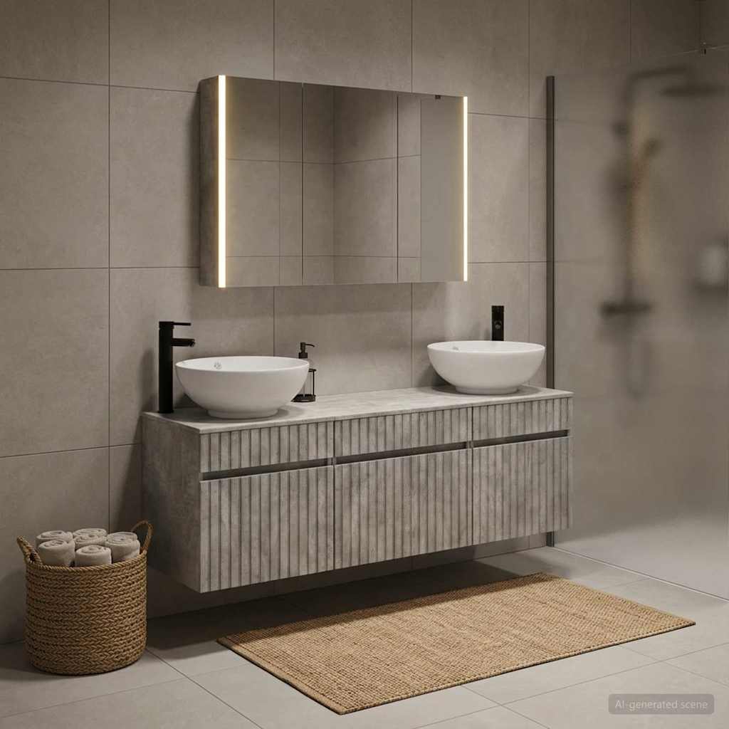 Badkamerkastenset 4 pcs Betongrijs 103,5 x 15,5 x 70 cm