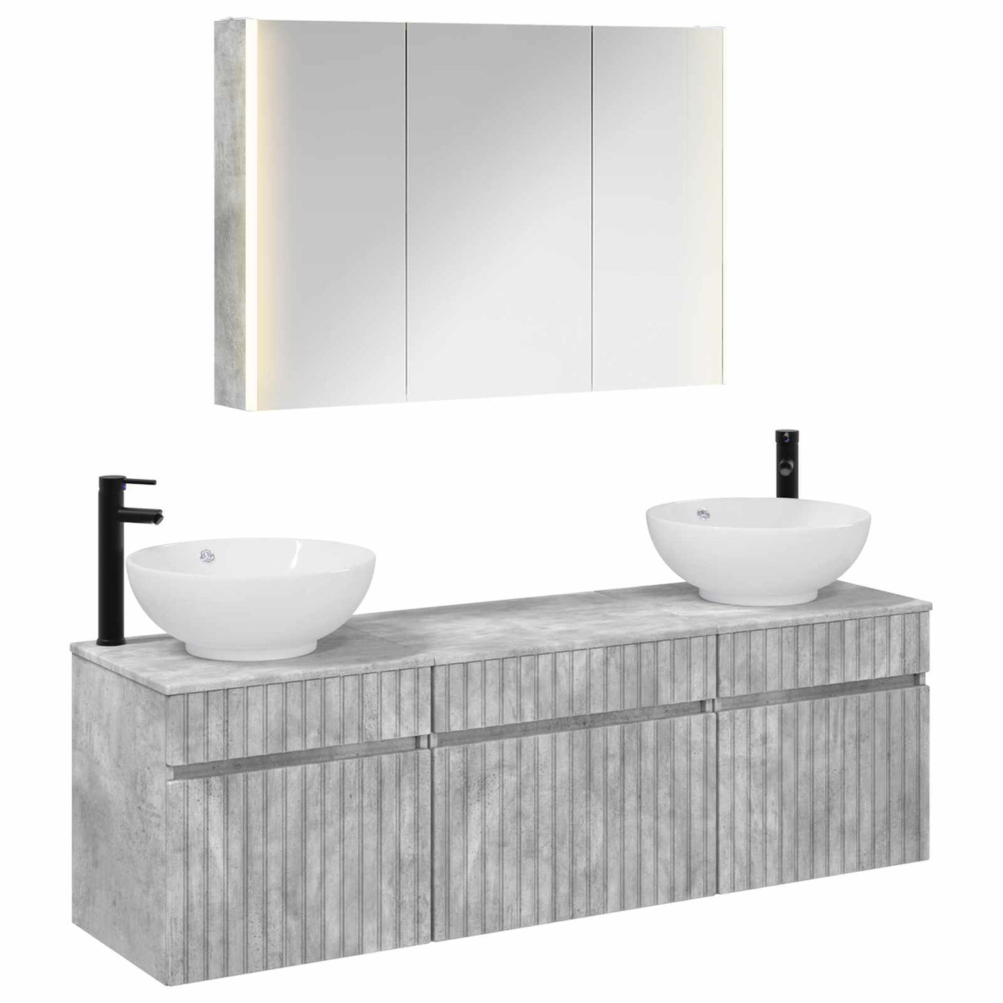 Badkamerkastenset 4 pcs Betongrijs 103,5 x 15,5 x 70 cm