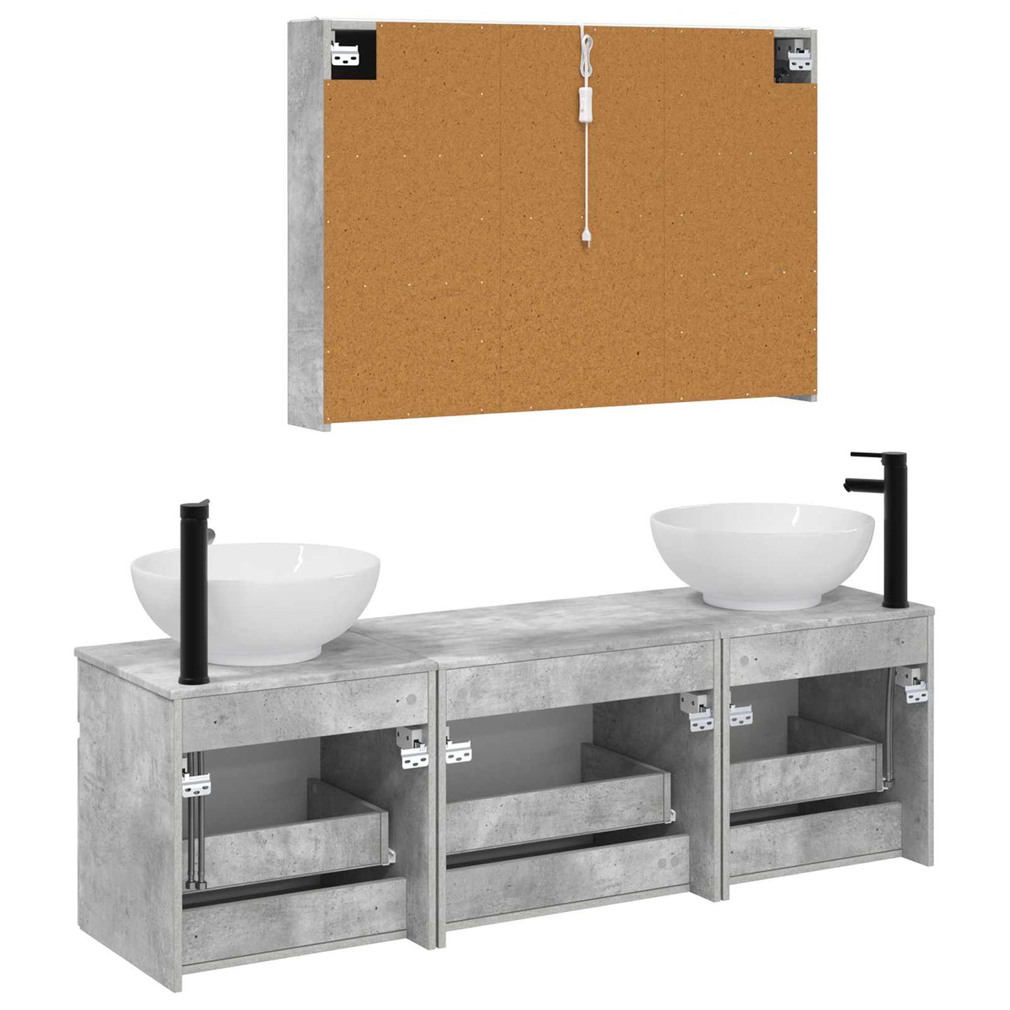 Badkamerkastenset 4 pcs Betongrijs 103,5 x 15,5 x 70 cm