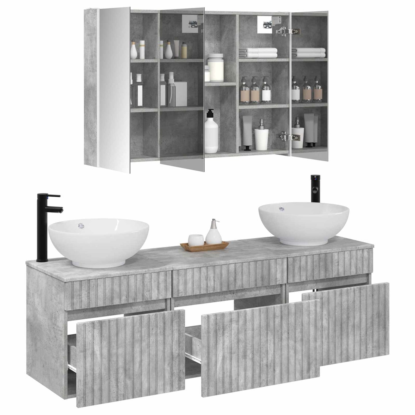 Badkamerkastenset 4 pcs Betongrijs 103,5 x 15,5 x 70 cm