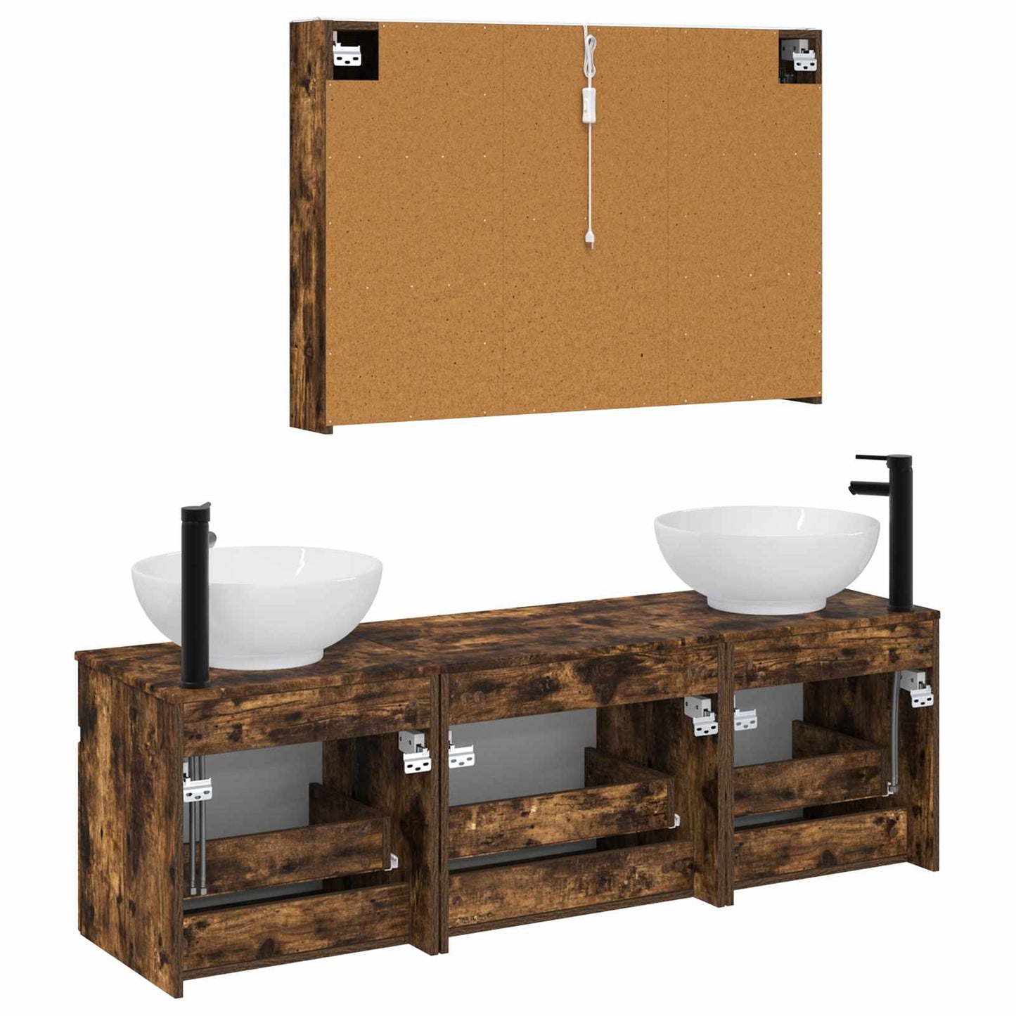 Badkamerkastenset 4 pcs Gerookt eiken 103,5 x 15,5 x 70 cm