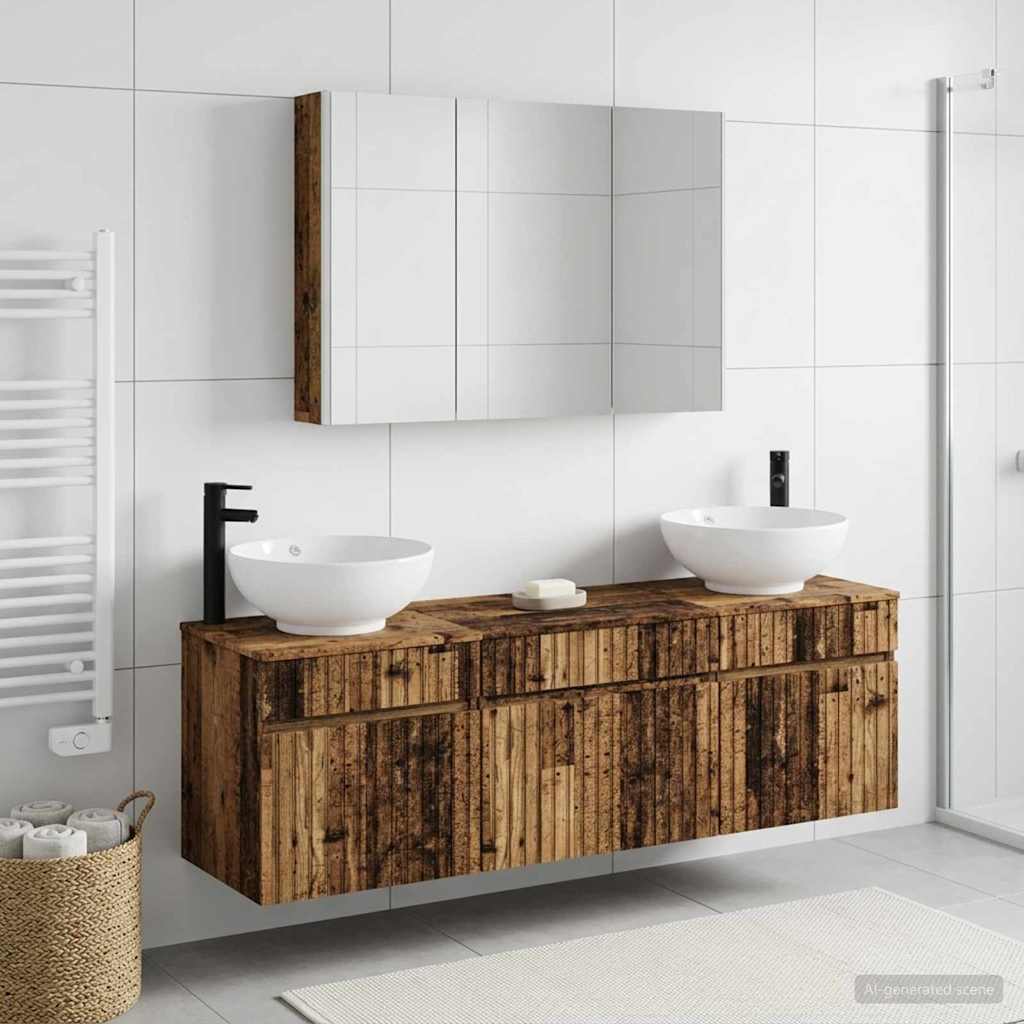 Badkamerkastenset 4 pcs Oud hout 103,5 x 15,5 x 70 cm