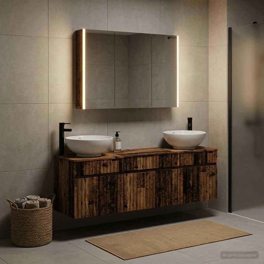 Badkamerkastenset 4 pcs Oud hout 103,5 x 15,5 x 70 cm