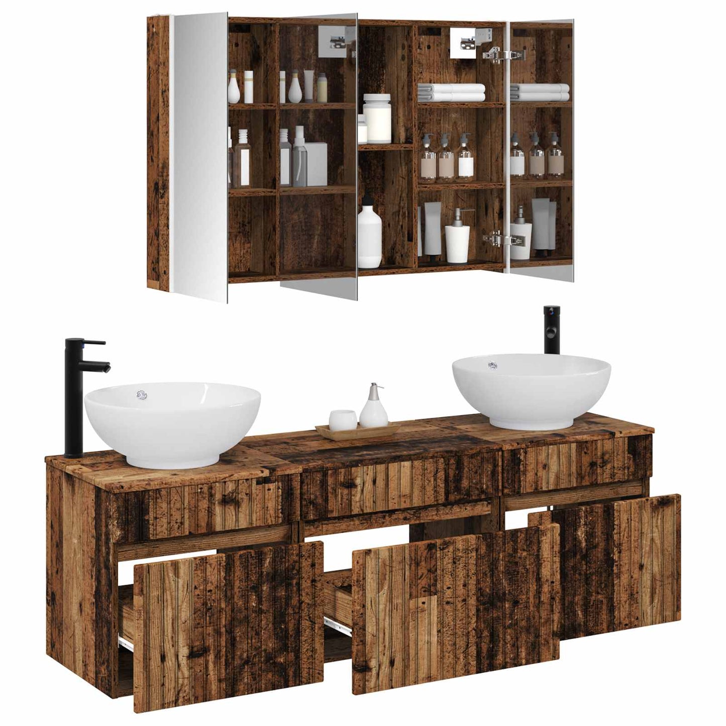 Badkamerkastenset 4 pcs Oud hout 103,5 x 15,5 x 70 cm