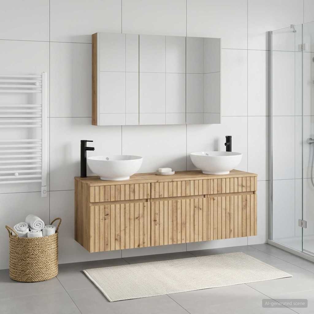 Badkamerkastenset 4 st Artisanaal eiken Bewerkt hout is nu te koop bij PeponiXL, paradijselijk wonen!