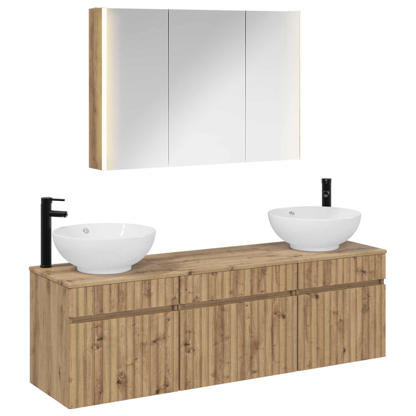 Badkamerkastenset 4 st Artisanaal eiken Bewerkt hout is nu te koop bij PeponiXL, paradijselijk wonen!