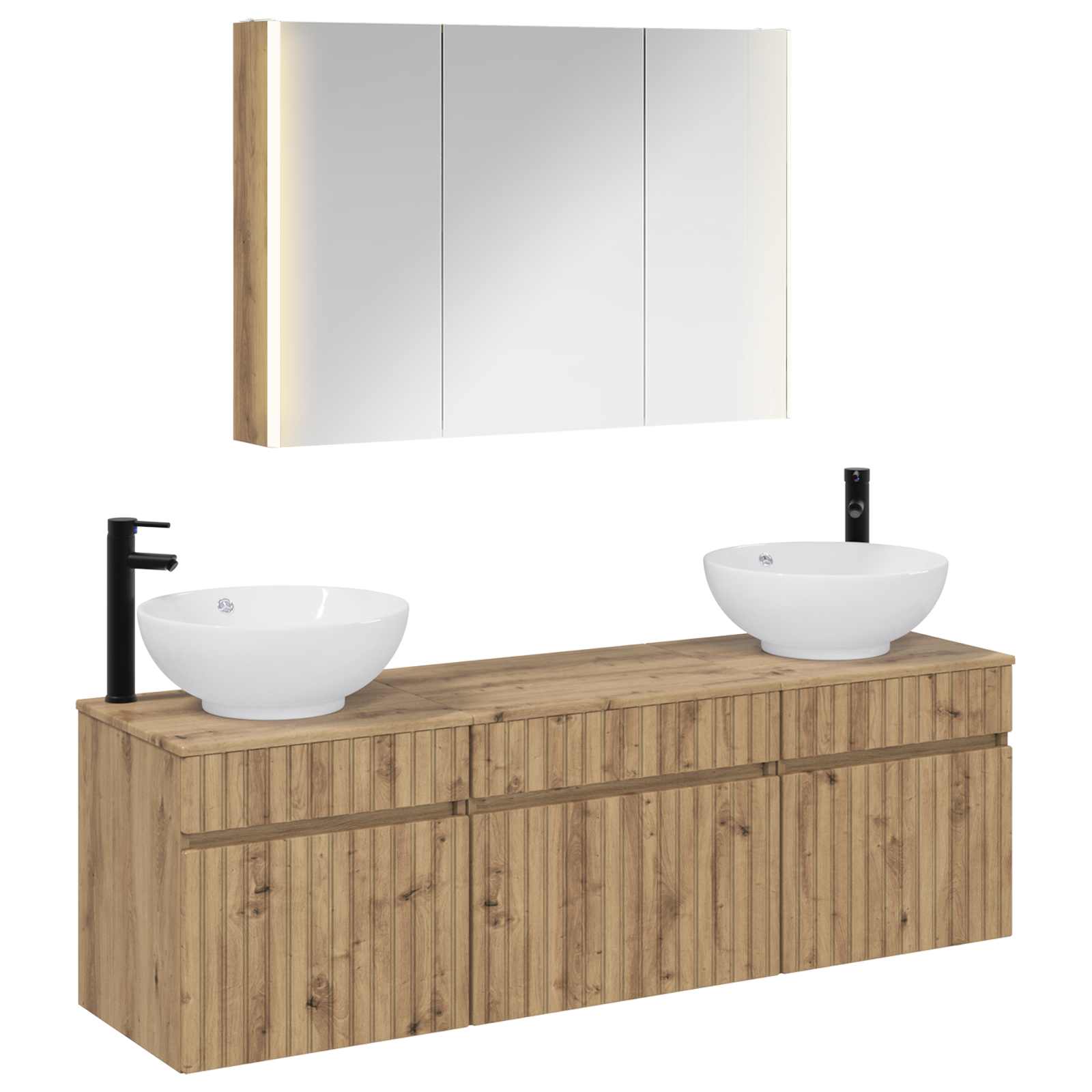 Badkamerkastenset 4 st Artisanaal eiken Bewerkt hout is nu te koop bij PeponiXL, paradijselijk wonen!
