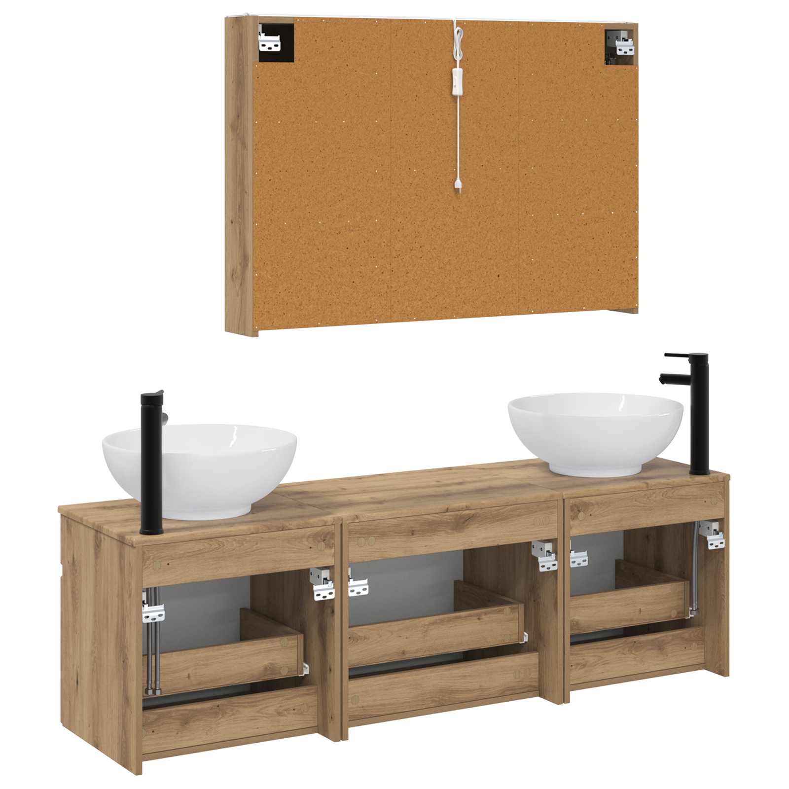Badkamerkastenset 4 st Artisanaal eiken Bewerkt hout is nu te koop bij PeponiXL, paradijselijk wonen!