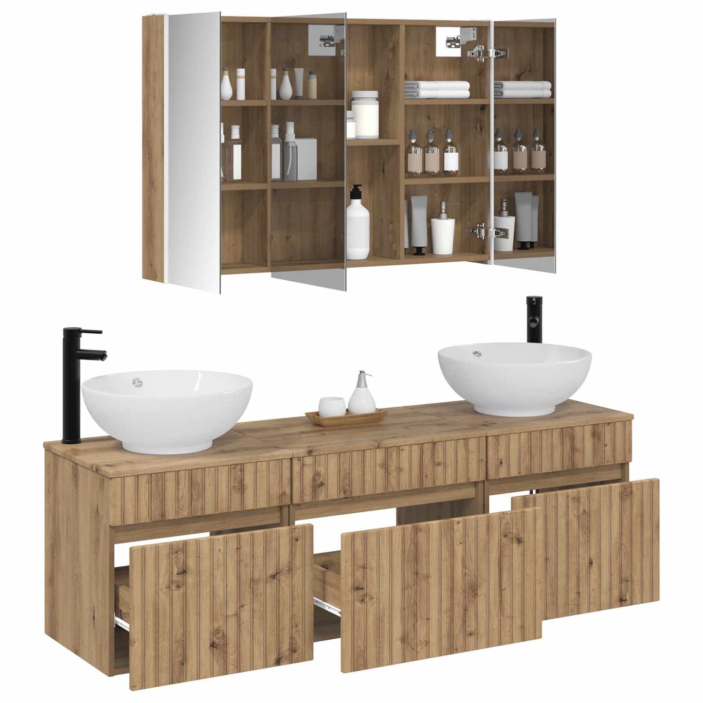 Badkamerkastenset 4 st Artisanaal eiken Bewerkt hout is nu te koop bij PeponiXL, paradijselijk wonen!