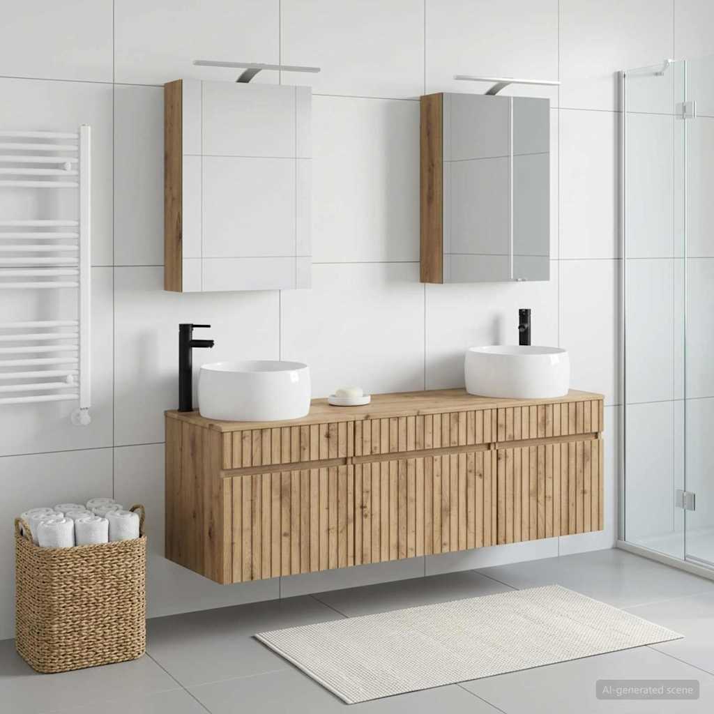 Badkamerkastenset 5 st Artisanaal eiken Bewerkt hout is nu te koop bij PeponiXL, paradijselijk wonen!