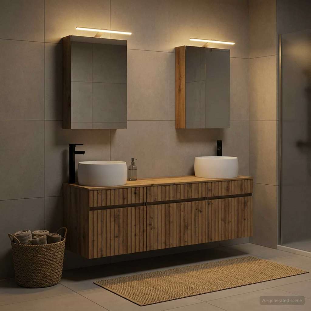Badkamerkastenset 5 st Artisanaal eiken Bewerkt hout is nu te koop bij PeponiXL, paradijselijk wonen!