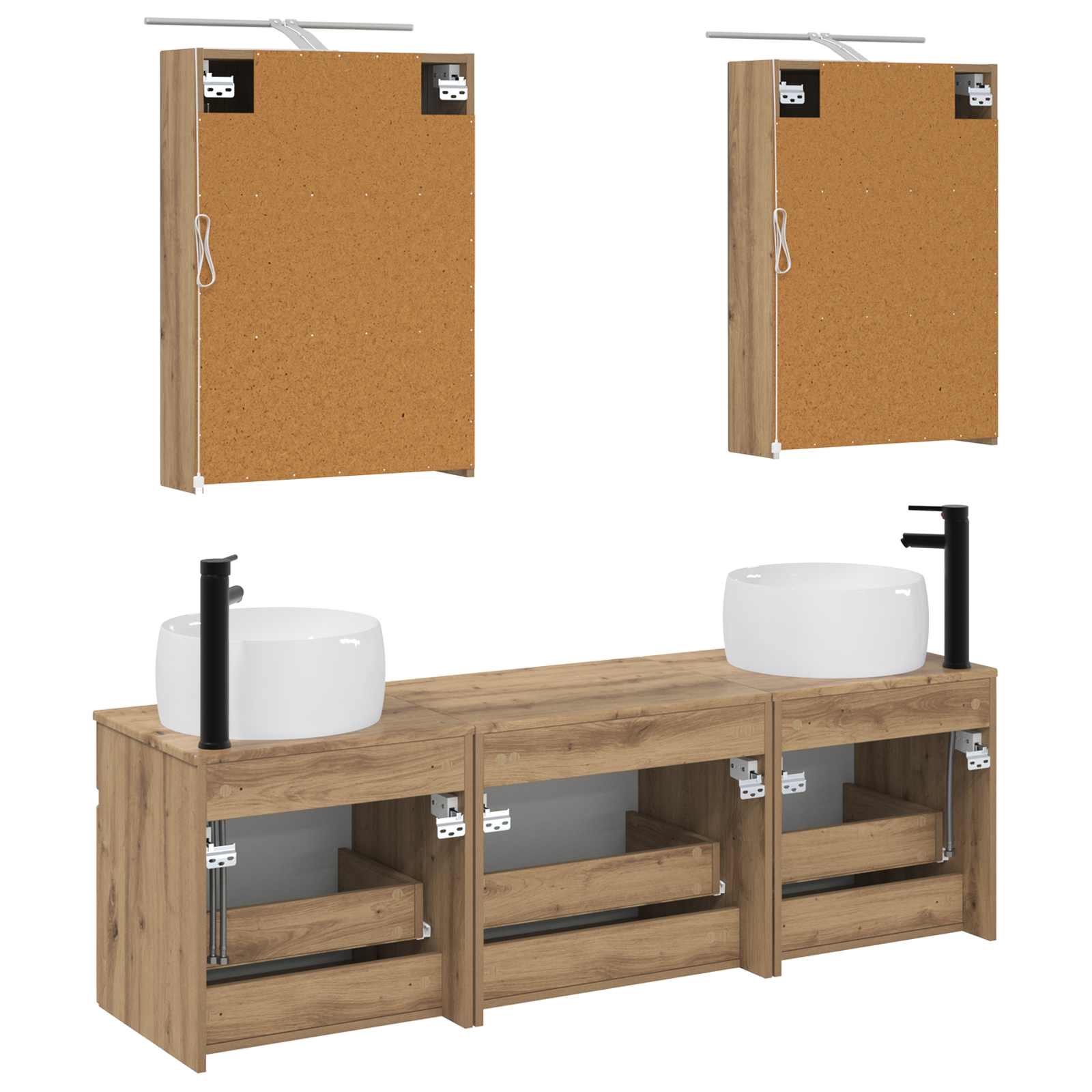 Badkamerkastenset 5 st Artisanaal eiken Bewerkt hout is nu te koop bij PeponiXL, paradijselijk wonen!