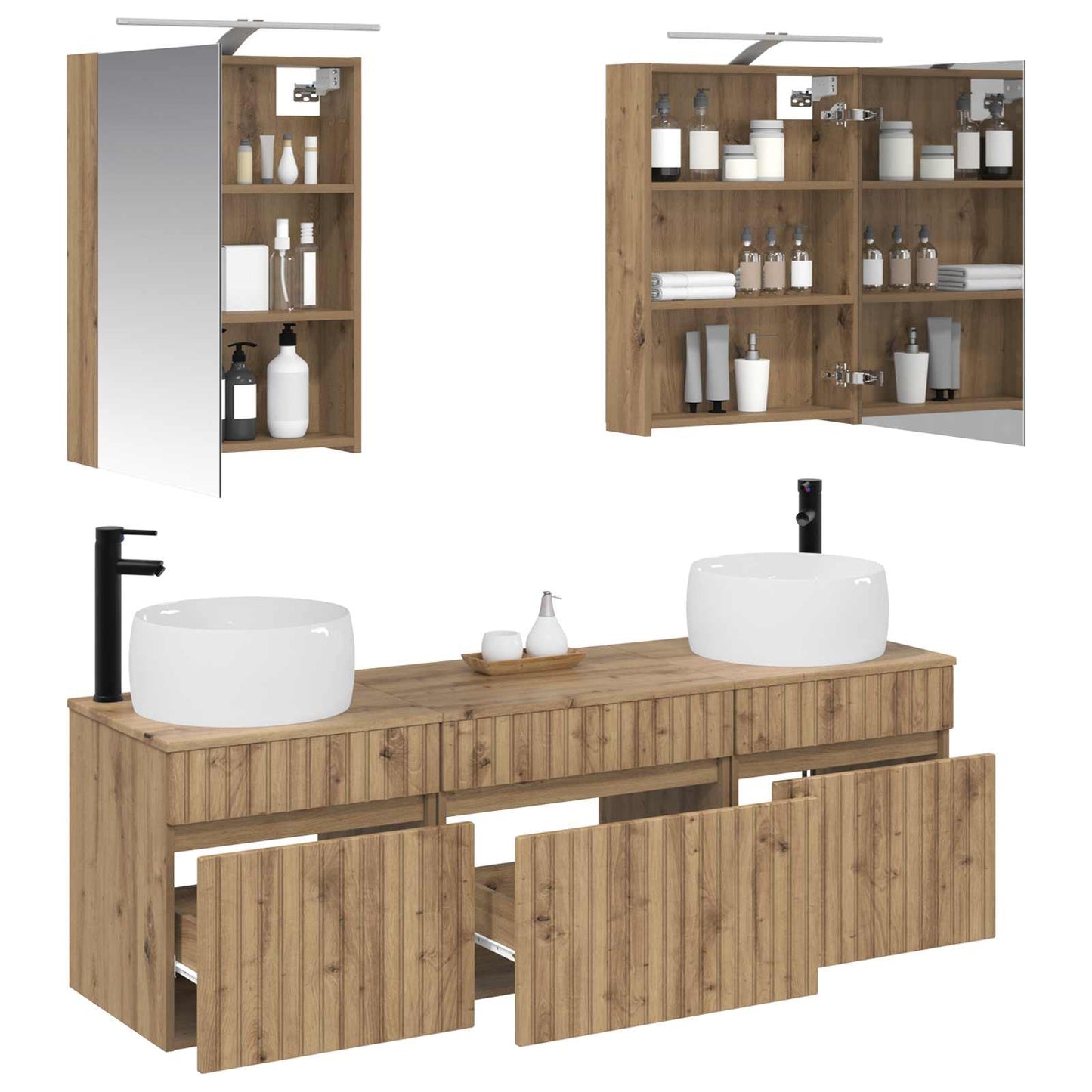 Badkamerkastenset 5 st Artisanaal eiken Bewerkt hout is nu te koop bij PeponiXL, paradijselijk wonen!