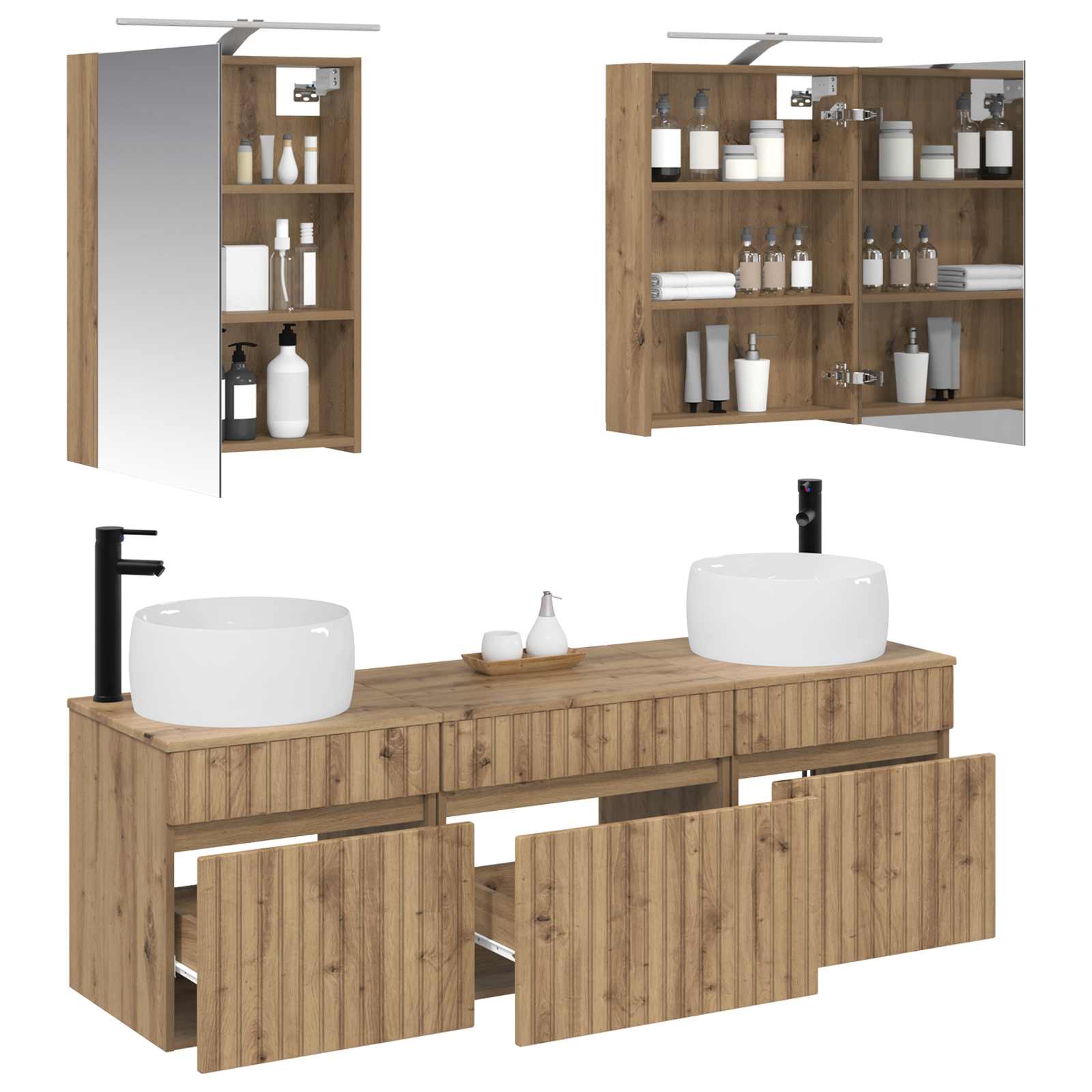 Badkamerkastenset 5 st Artisanaal eiken Bewerkt hout is nu te koop bij PeponiXL, paradijselijk wonen!
