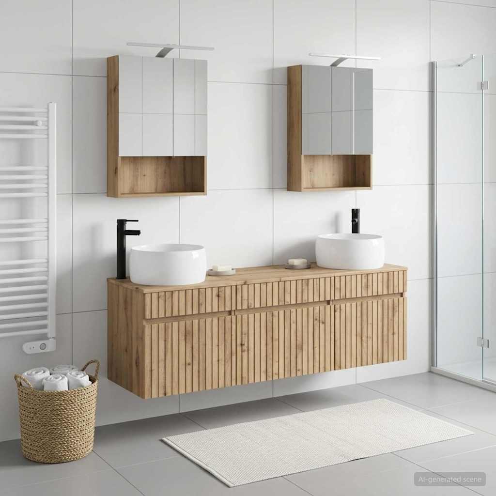 Badkamerkastenset 5 st Artisanaal eiken Bewerkt hout is nu te koop bij PeponiXL, paradijselijk wonen!