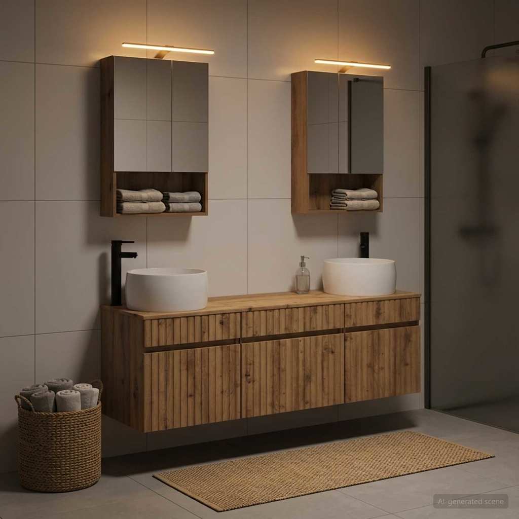 Badkamerkastenset 5 st Artisanaal eiken Bewerkt hout is nu te koop bij PeponiXL, paradijselijk wonen!