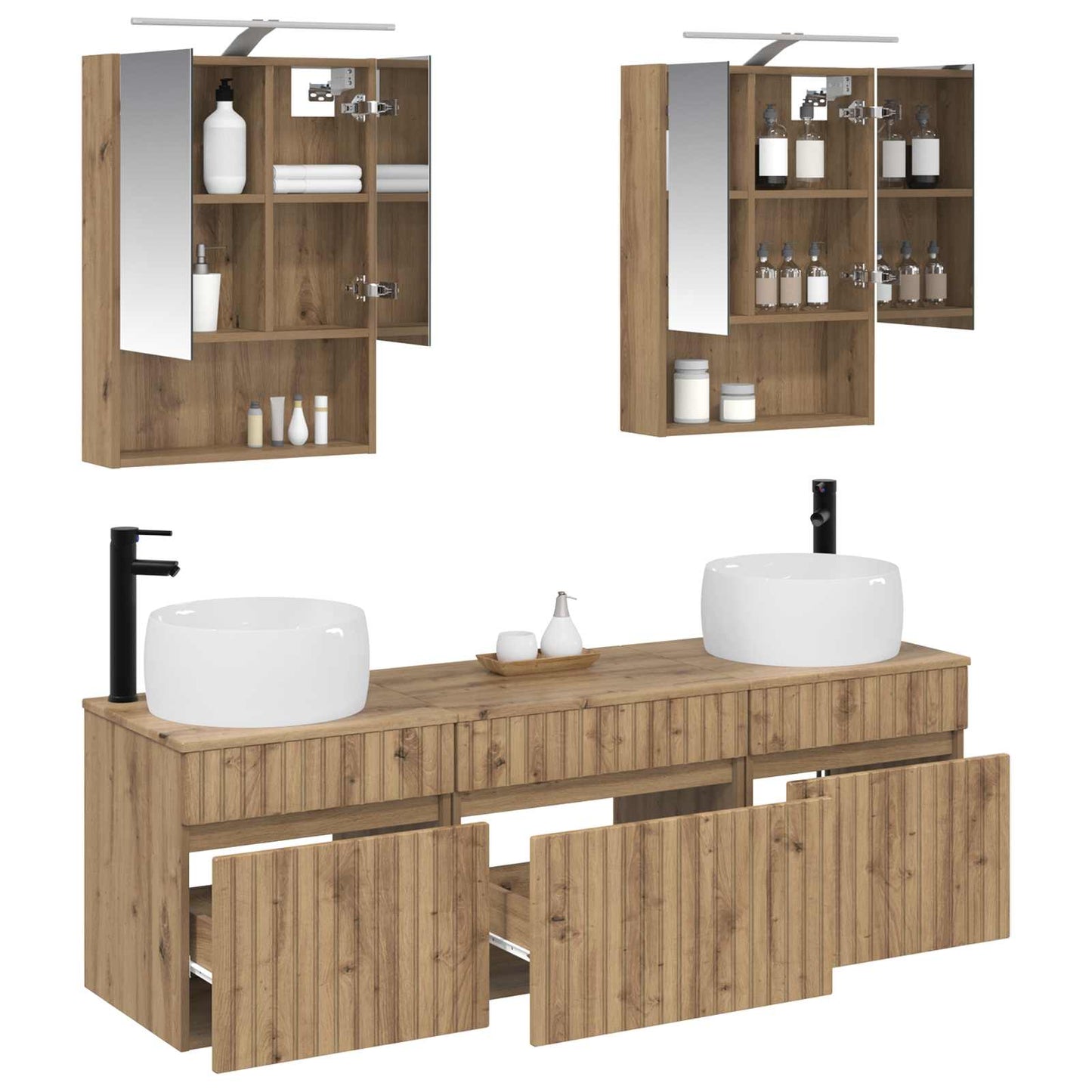 Badkamerkastenset 5 st Artisanaal eiken Bewerkt hout is nu te koop bij PeponiXL, paradijselijk wonen!