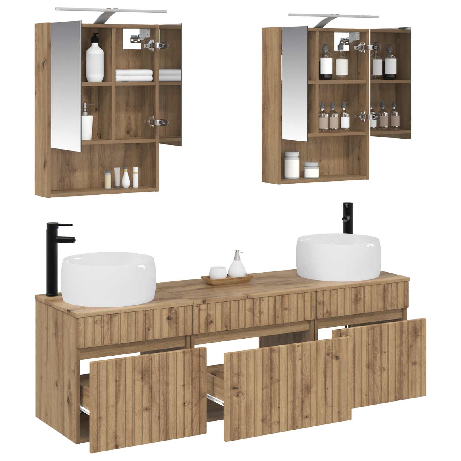 Badkamerkastenset 5 st Artisanaal eiken Bewerkt hout is nu te koop bij PeponiXL, paradijselijk wonen!