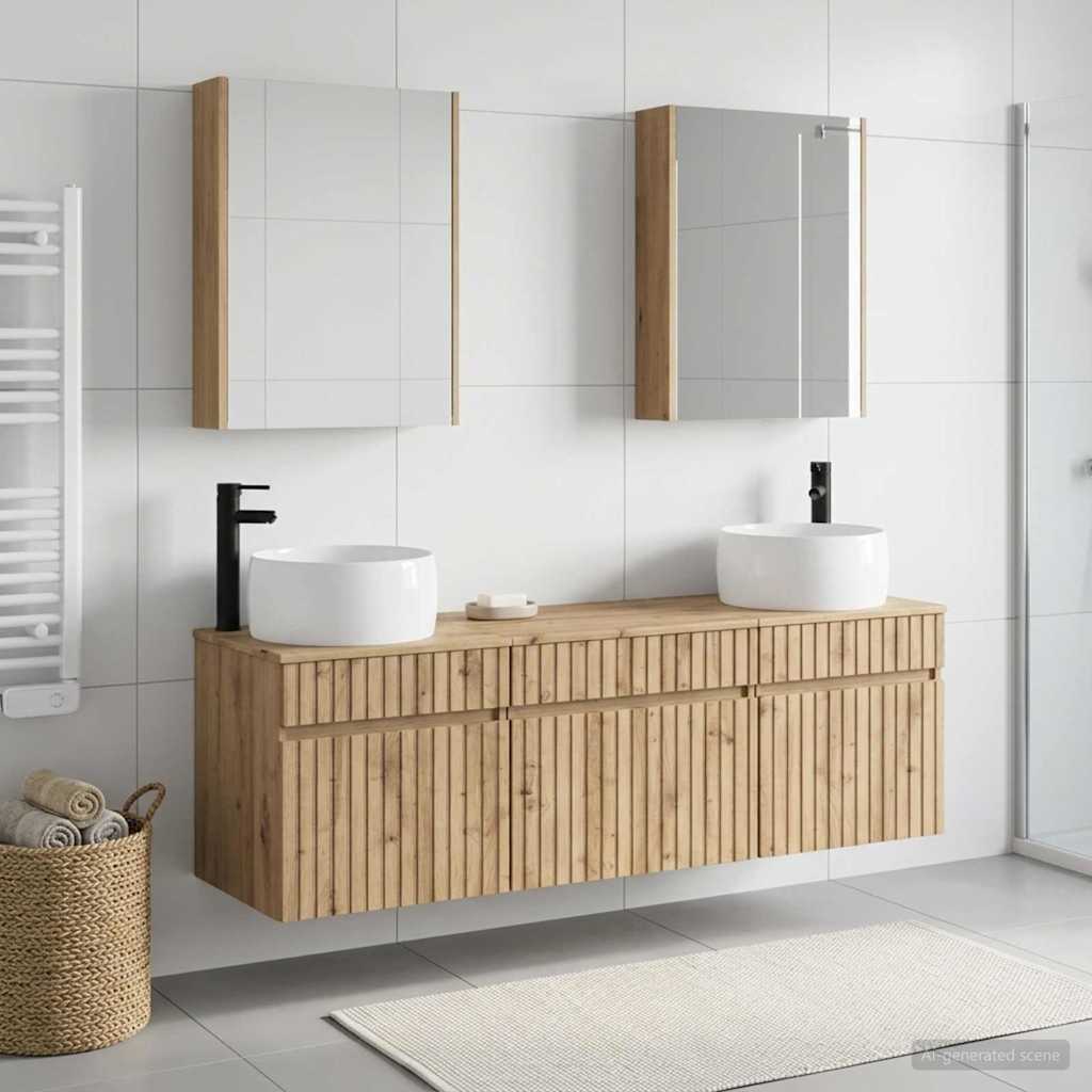 Badkamerkastenset 5 st Artisanaal eiken Bewerkt hout is nu te koop bij PeponiXL, paradijselijk wonen!