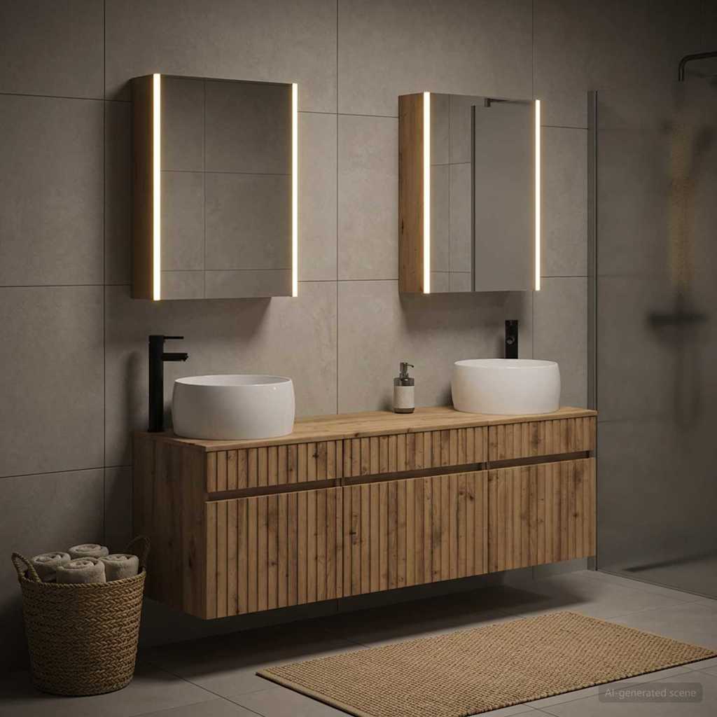 Badkamerkastenset 5 st Artisanaal eiken Bewerkt hout is nu te koop bij PeponiXL, paradijselijk wonen!