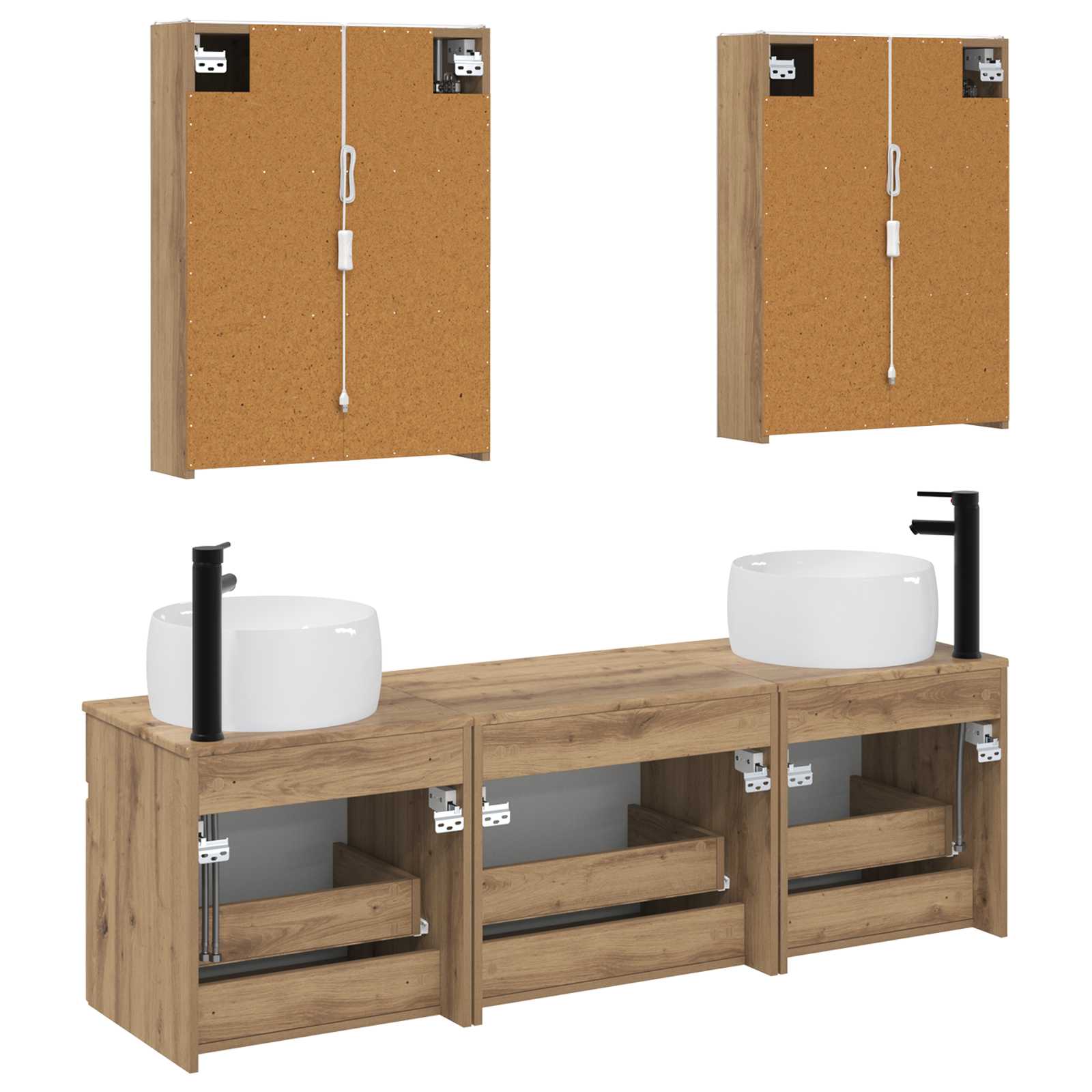 Badkamerkastenset 5 st Artisanaal eiken Bewerkt hout is nu te koop bij PeponiXL, paradijselijk wonen!