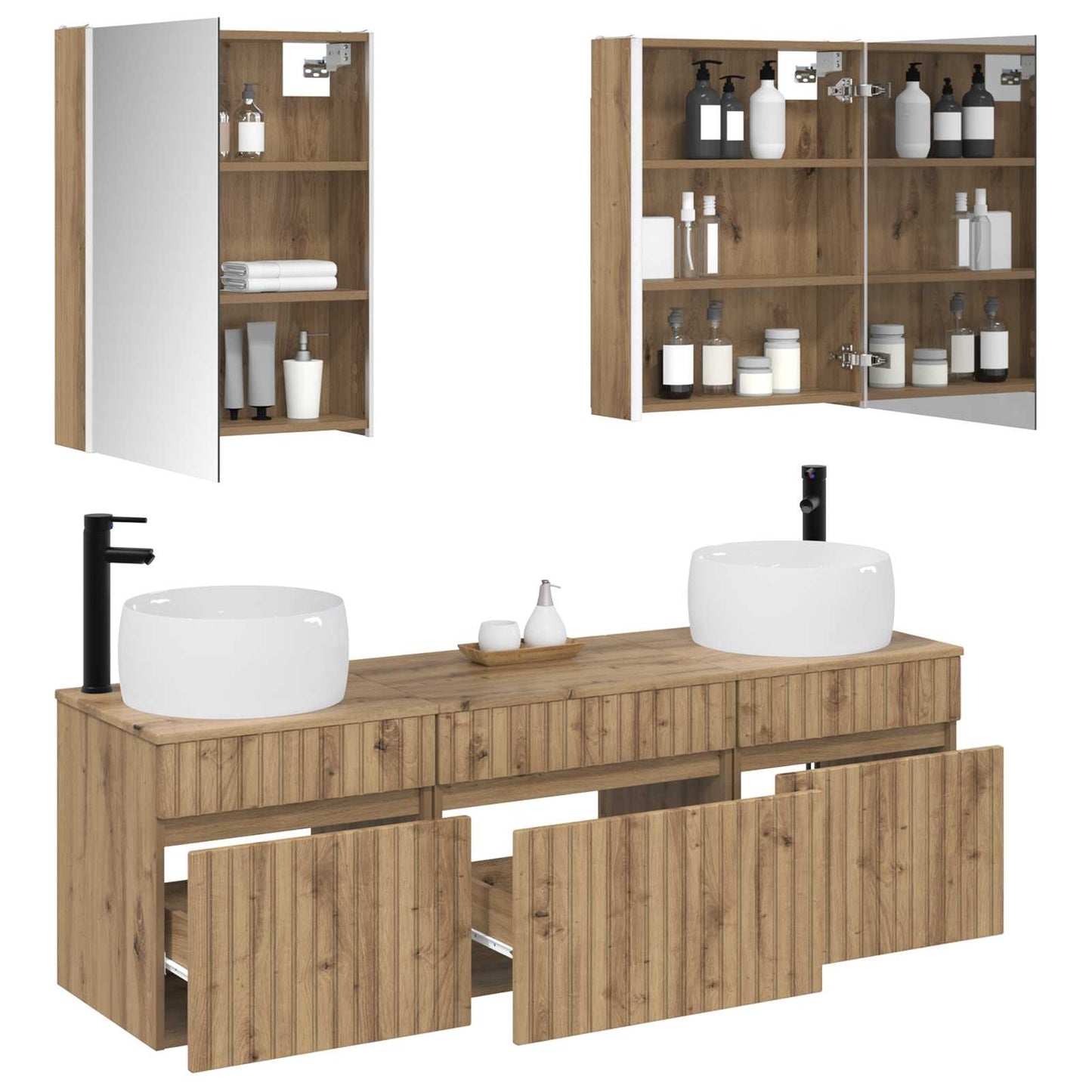 Badkamerkastenset 5 st Artisanaal eiken Bewerkt hout is nu te koop bij PeponiXL, paradijselijk wonen!