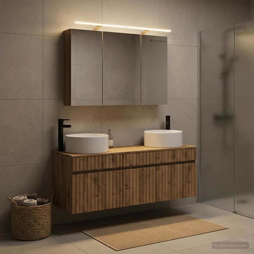 Badkamerkastenset 4 st Artisanaal eiken Bewerkt hout is nu te koop bij PeponiXL, paradijselijk wonen!