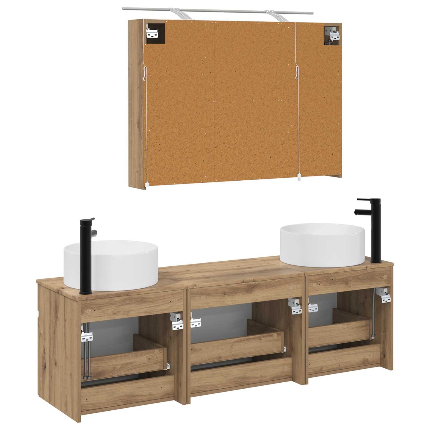 Badkamerkastenset 4 st Artisanaal eiken Bewerkt hout is nu te koop bij PeponiXL, paradijselijk wonen!