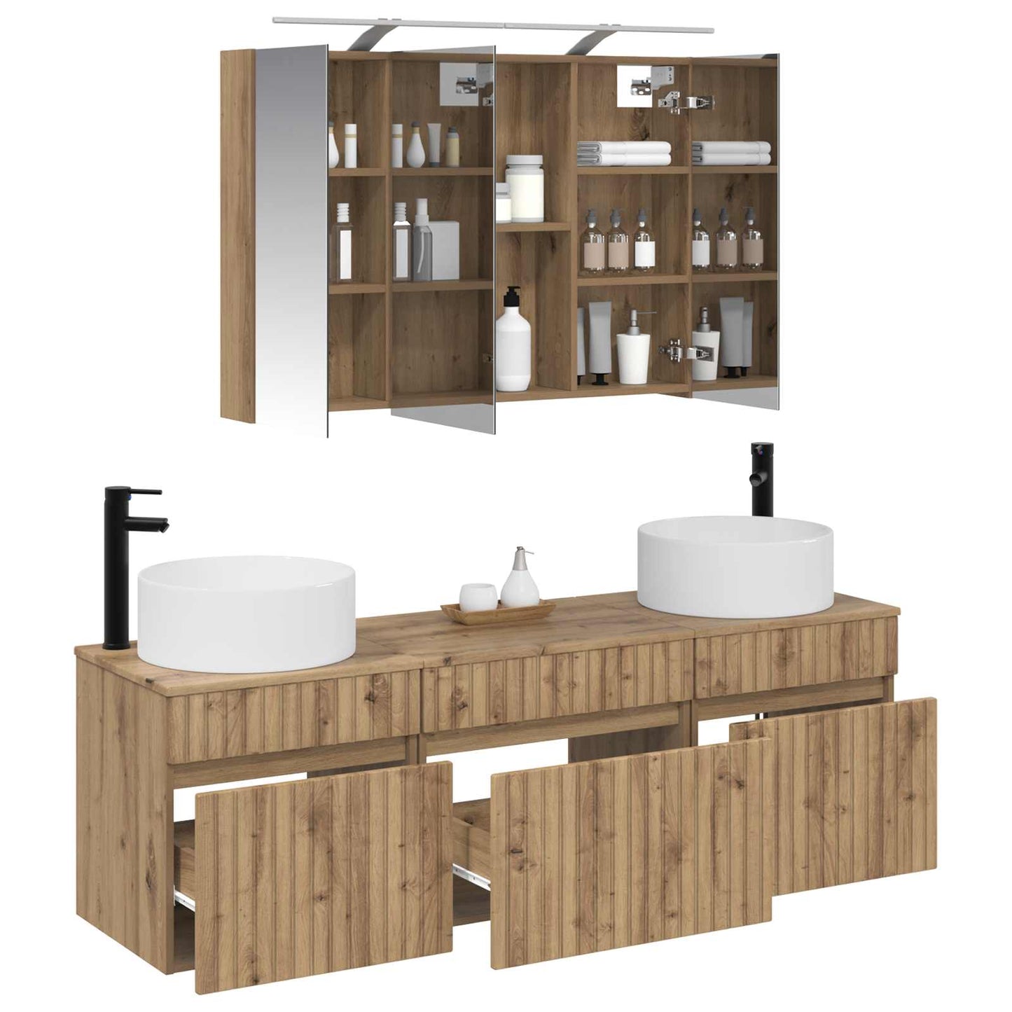 Badkamerkastenset 4 st Artisanaal eiken Bewerkt hout is nu te koop bij PeponiXL, paradijselijk wonen!