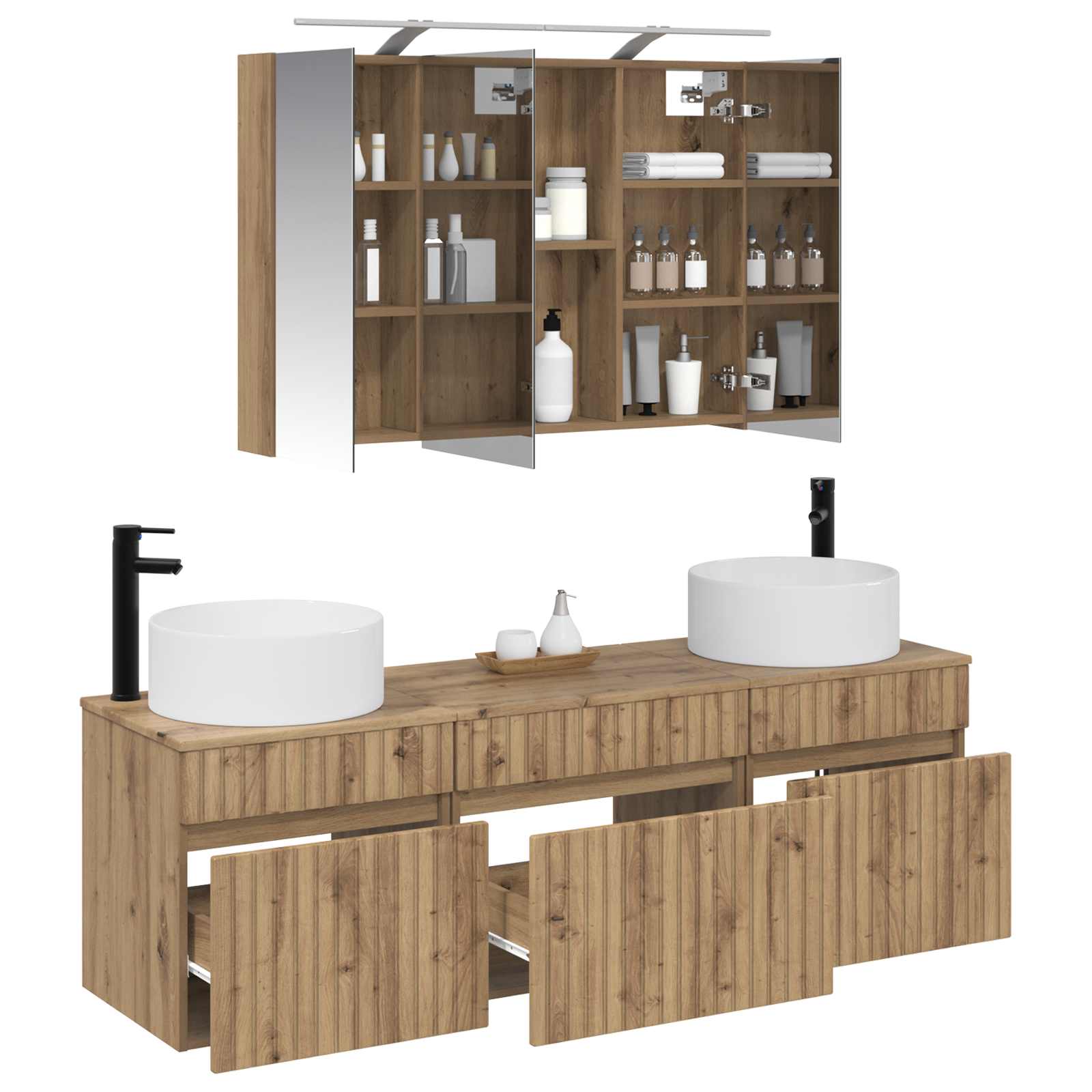 Badkamerkastenset 4 st Artisanaal eiken Bewerkt hout is nu te koop bij PeponiXL, paradijselijk wonen!