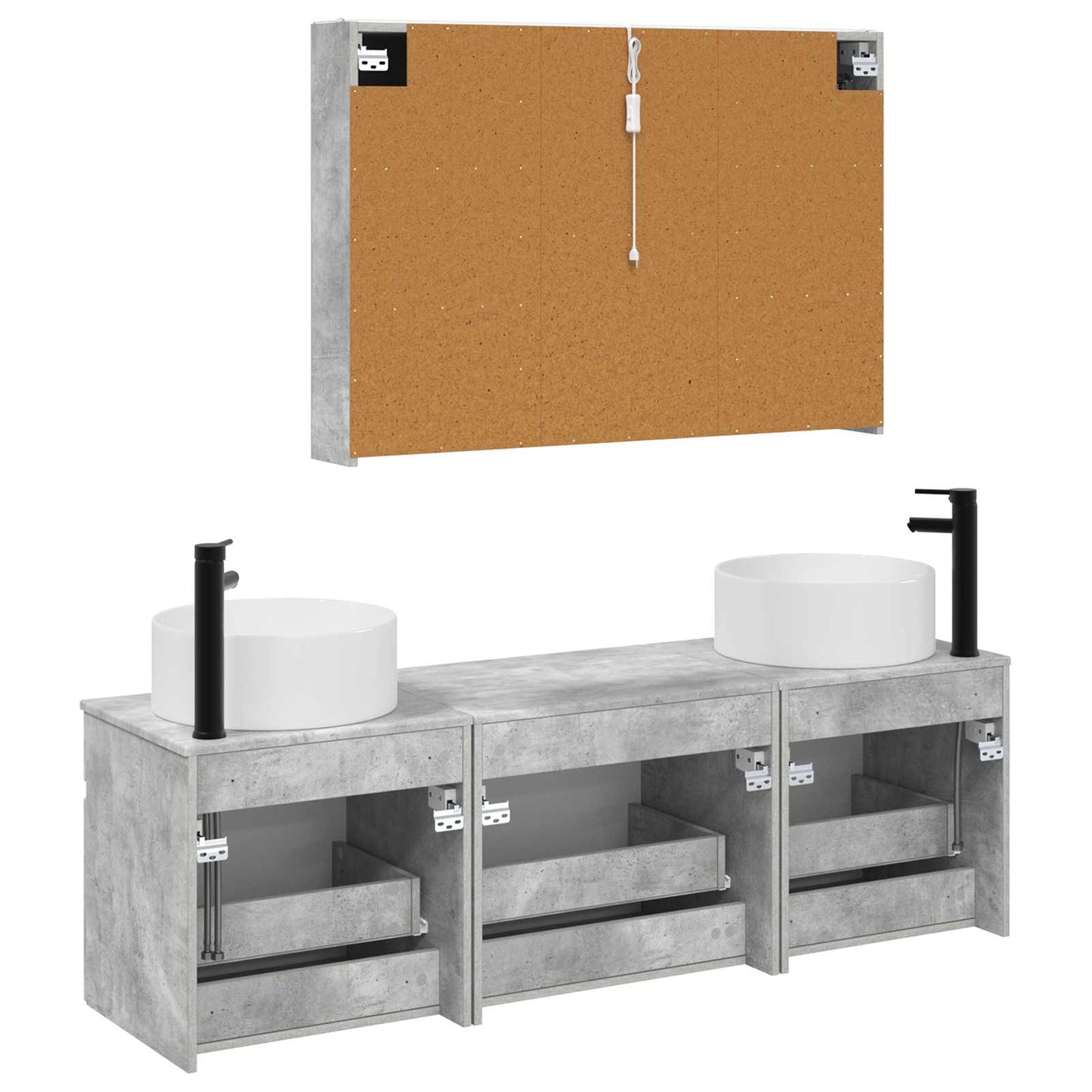 Badkamerkastenset 4 pcs Betongrijs 103,5 x 15,5 x 70 cm