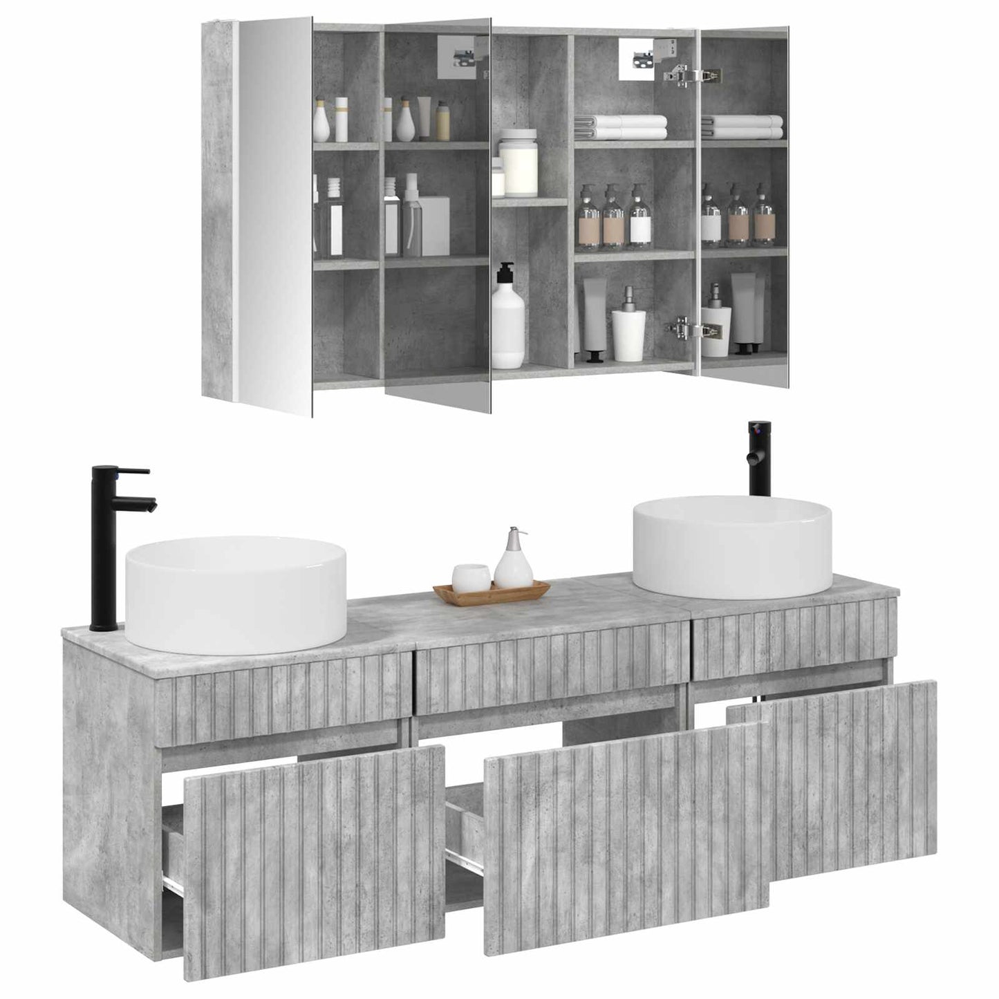 Badkamerkastenset 4 pcs Betongrijs 103,5 x 15,5 x 70 cm