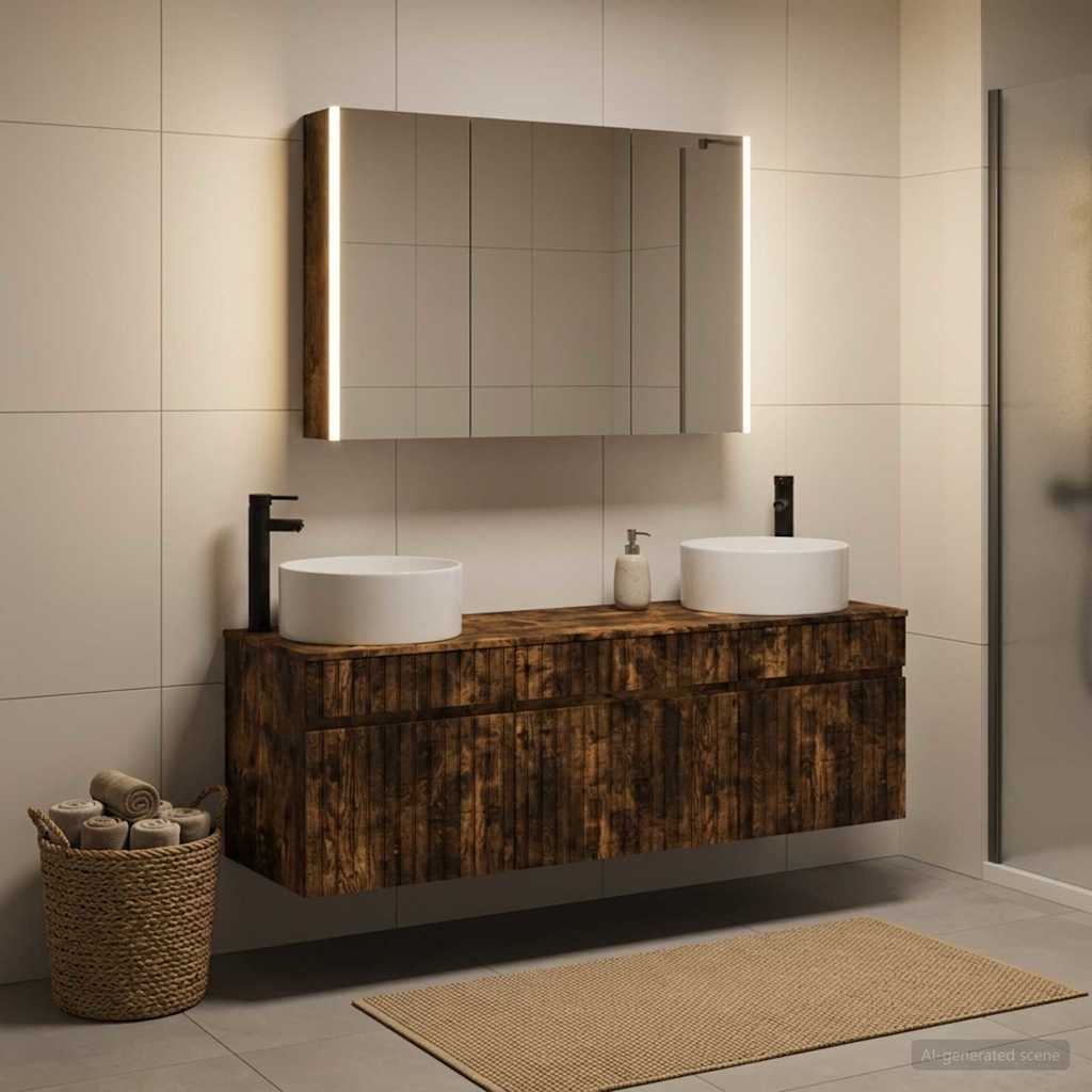 Badkamerkastenset 4 pcs Gerookt eiken 103,5 x 15,5 x 70 cm