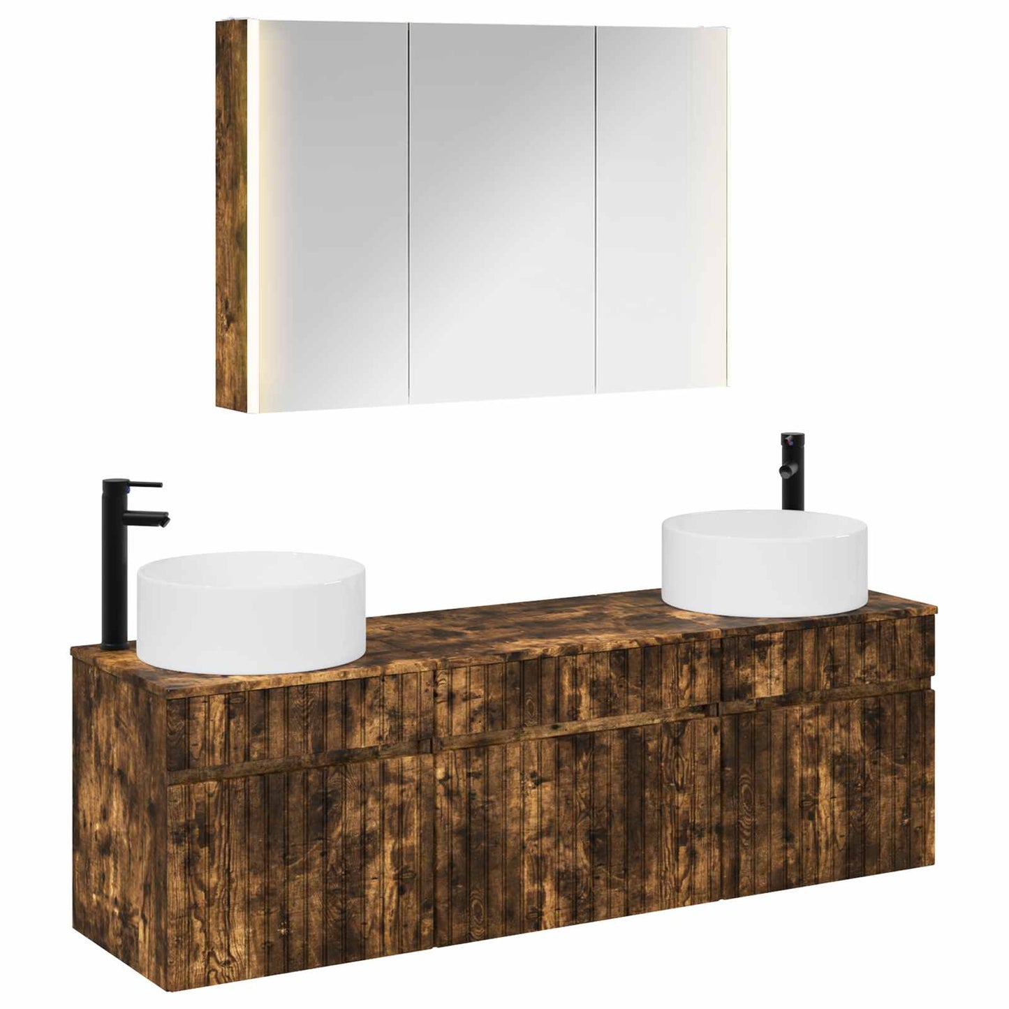 Badkamerkastenset 4 pcs Gerookt eiken 103,5 x 15,5 x 70 cm