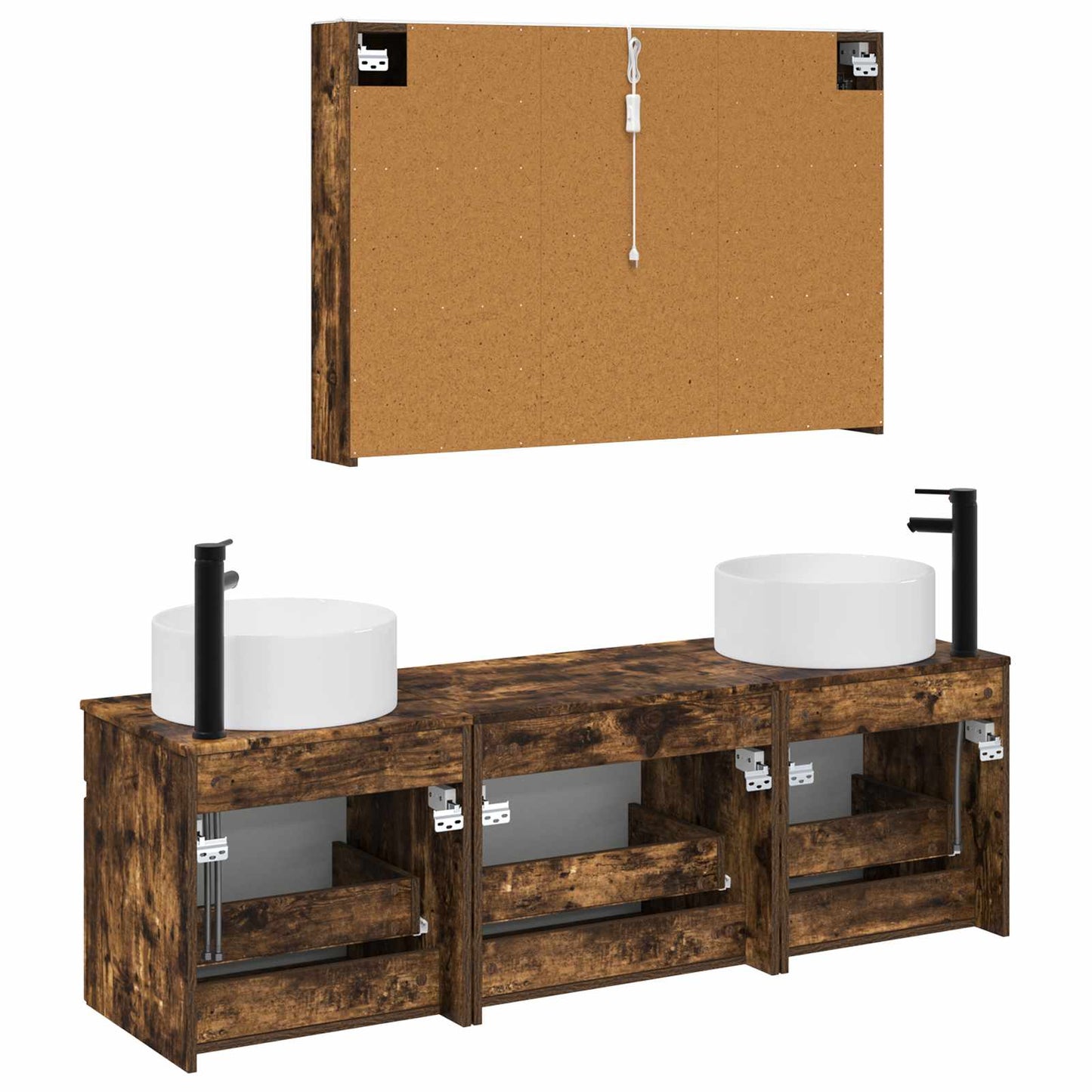 Badkamerkastenset 4 pcs Gerookt eiken 103,5 x 15,5 x 70 cm
