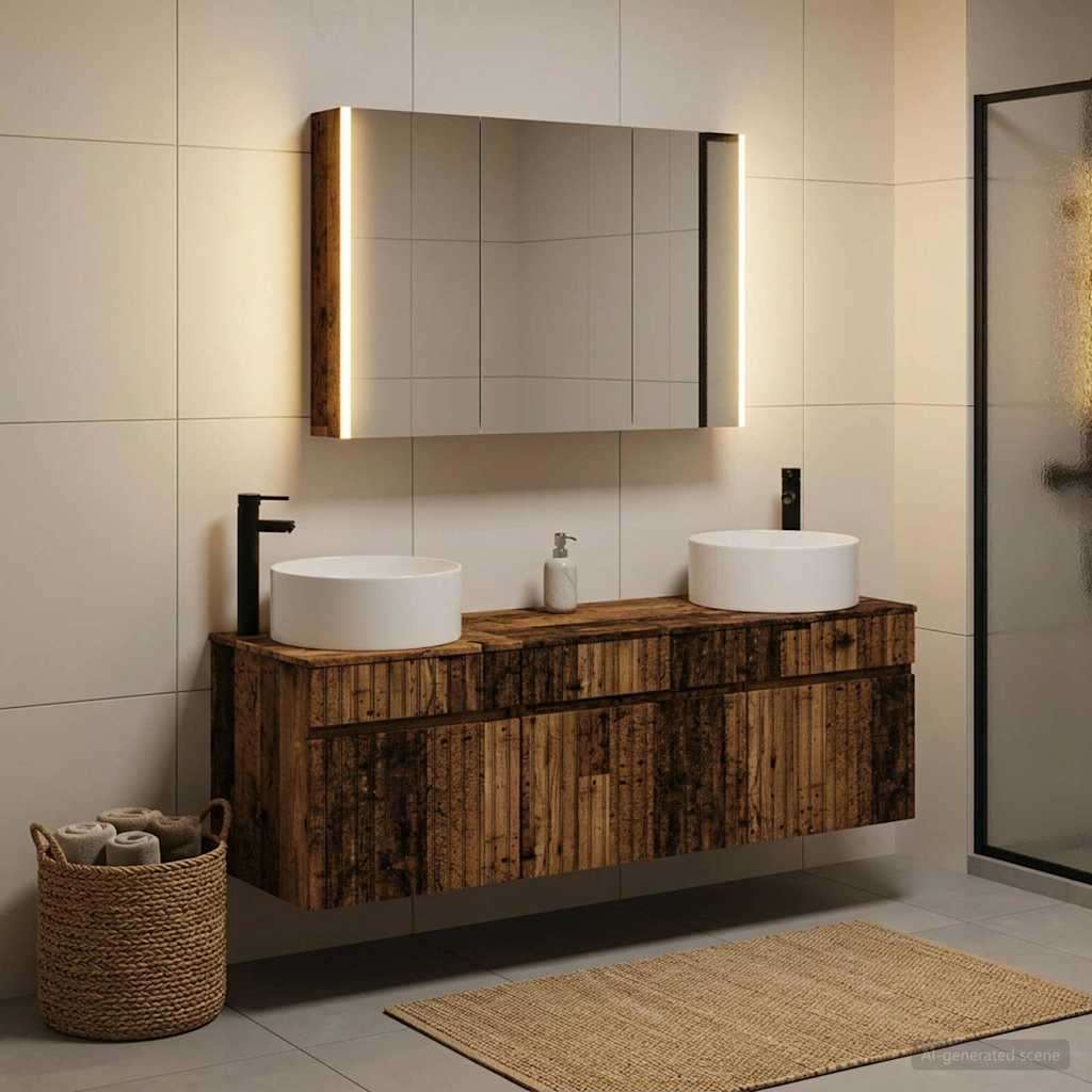 Badkamerkastenset 4 pcs Oud hout 103,5 x 15,5 x 70 cm