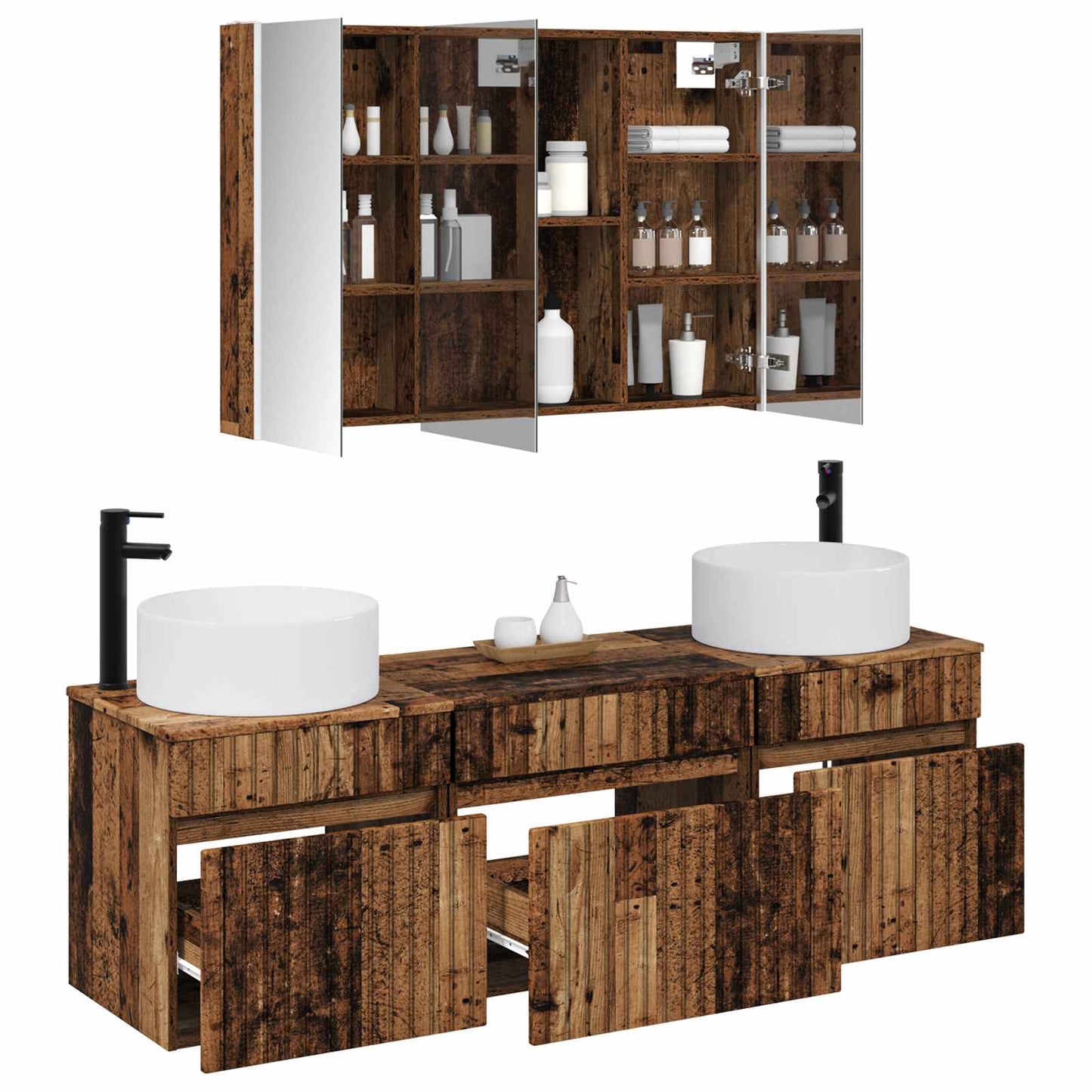 Badkamerkastenset 4 pcs Oud hout 103,5 x 15,5 x 70 cm