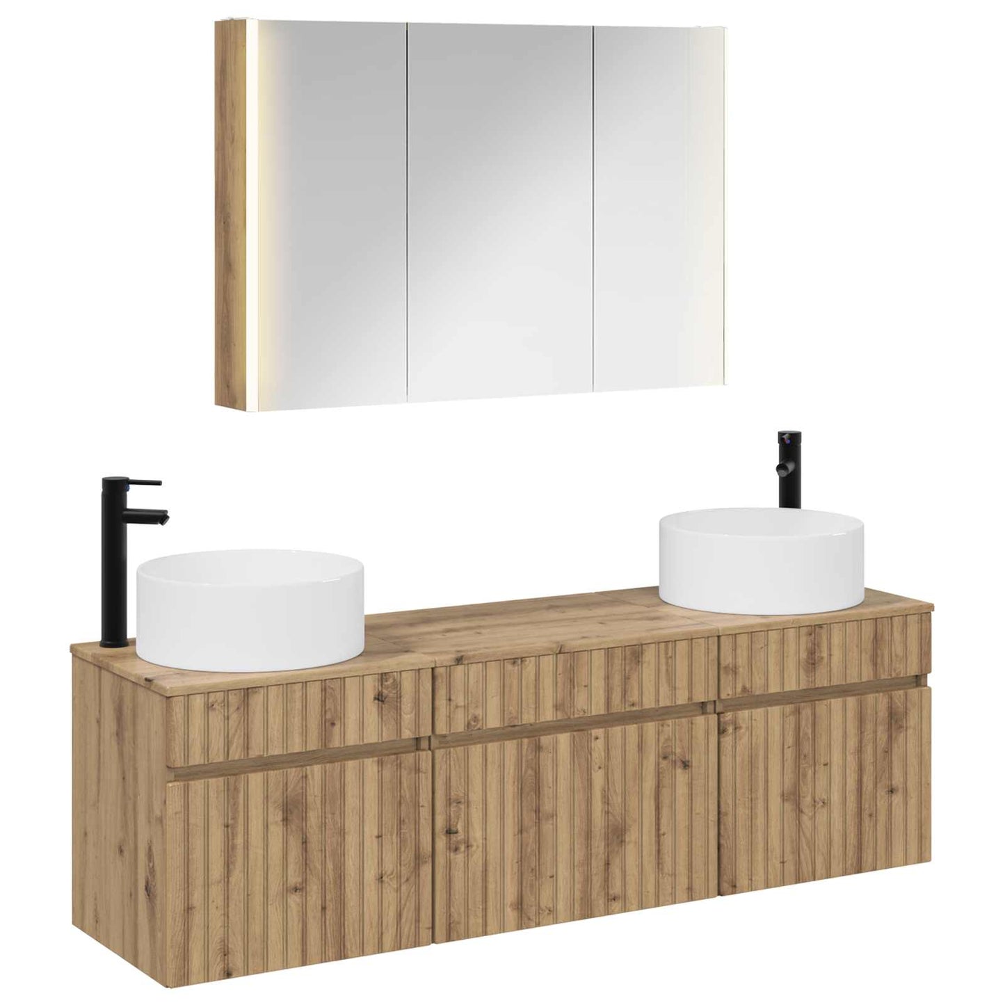 Badkamerkastenset 4 pcs Artisanaal eiken Bewerkt hout