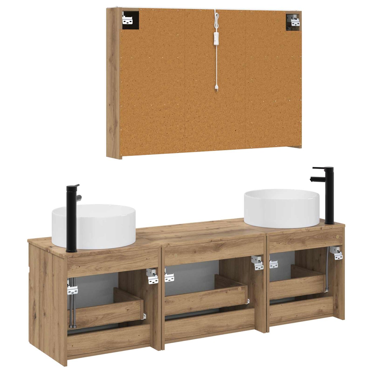 Badkamerkastenset 4 pcs Artisanaal eiken Bewerkt hout