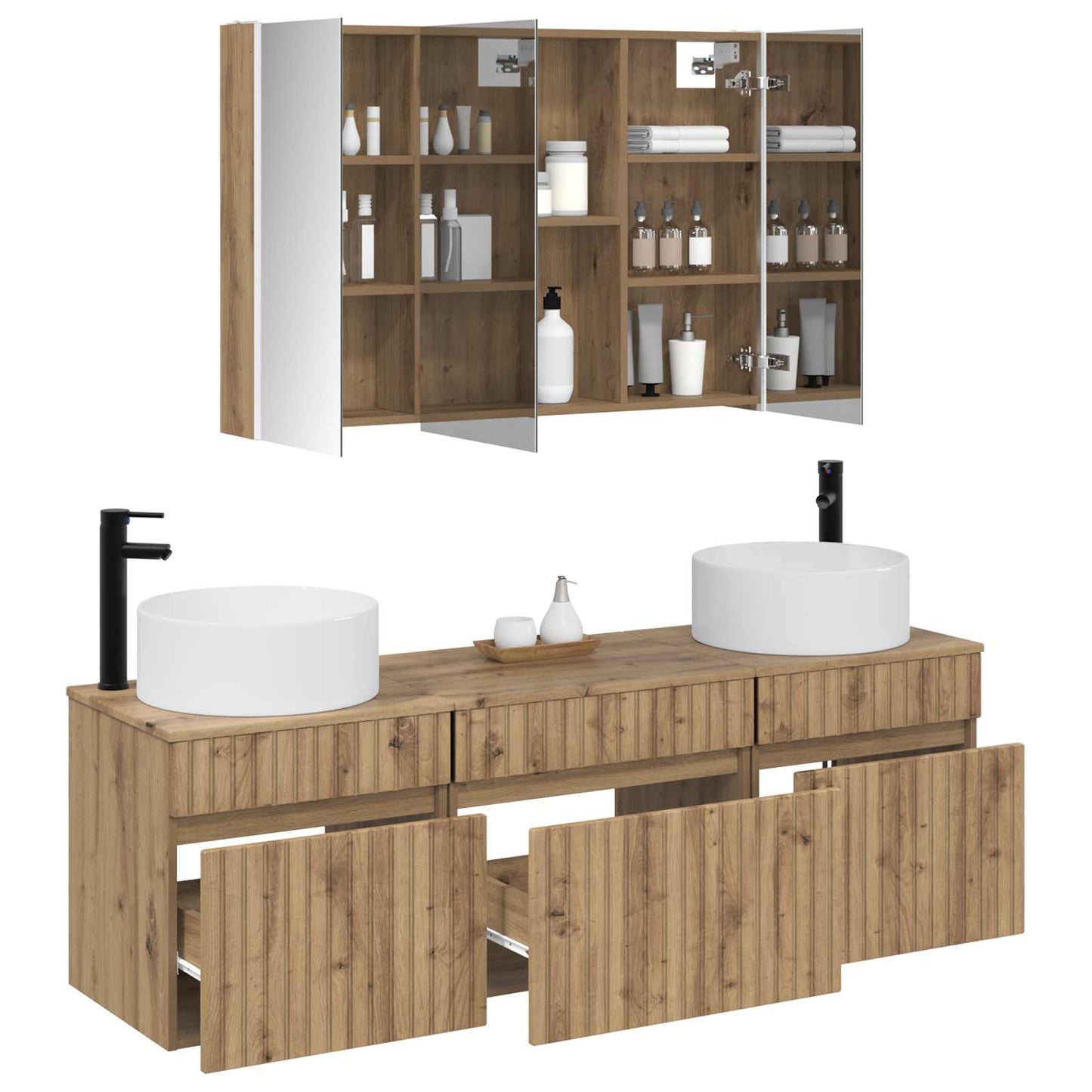 Badkamerkastenset 4 pcs Artisanaal eiken Bewerkt hout