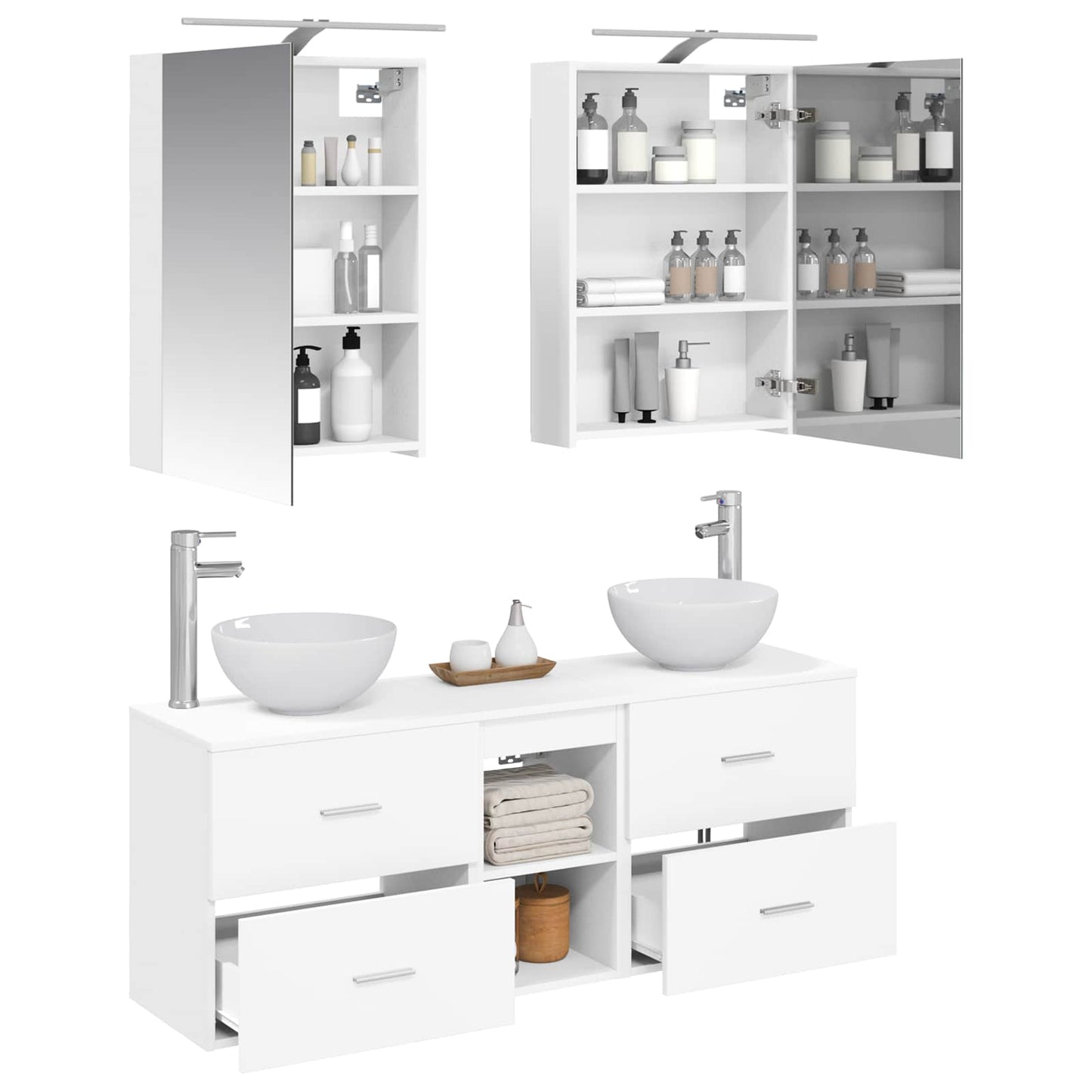 Badkamerkastenset 5 pcs Wit 50 x 14,5 x 70 cm Bewerkt hout