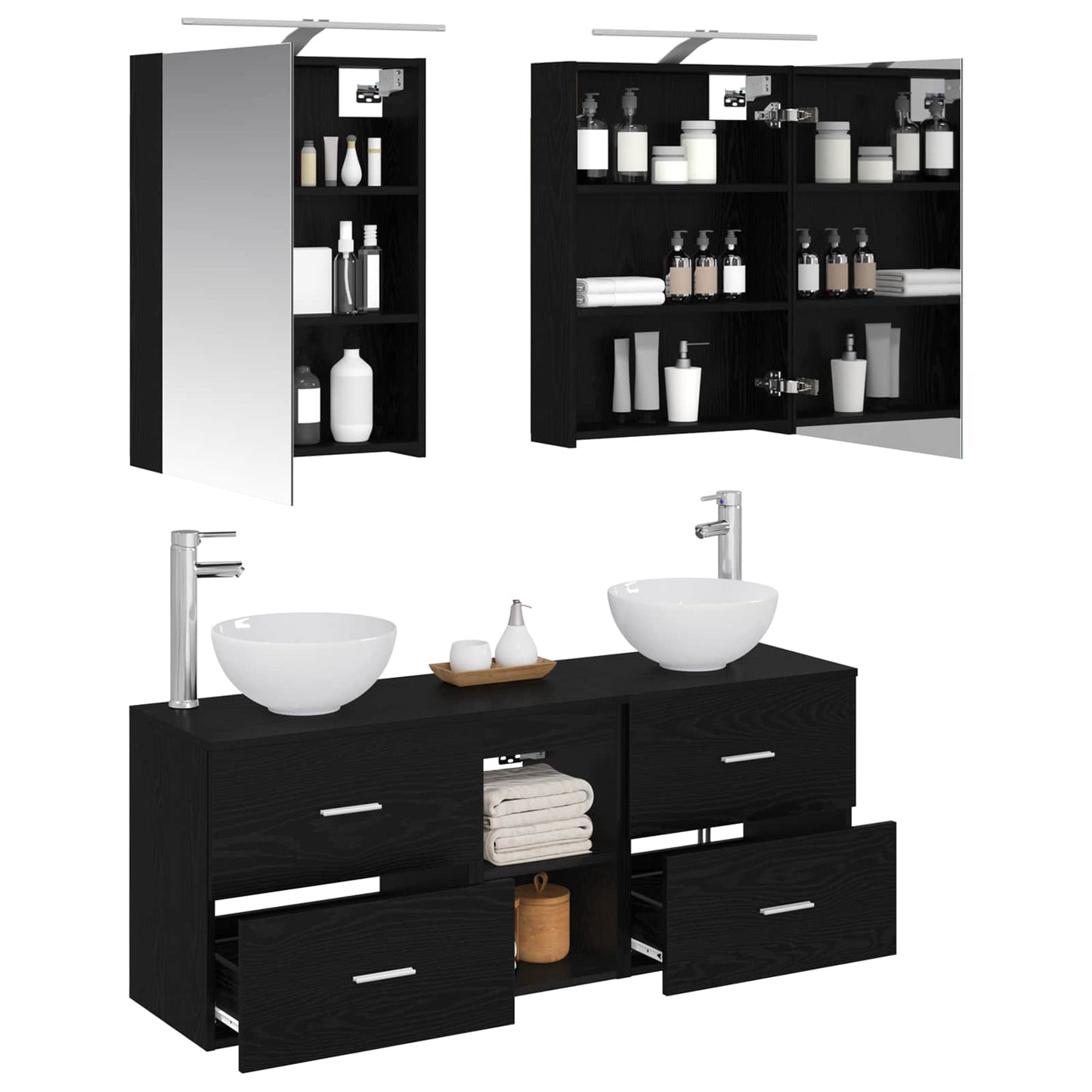 Badkamerkastenset 5 pcs Zwart eiken 50 x 14,5 x 70 cm