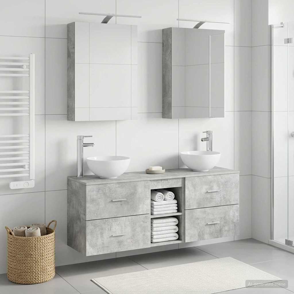 Badkamerkastenset 5 pcs Betongrijs 50 x 14,5 x 70 cm