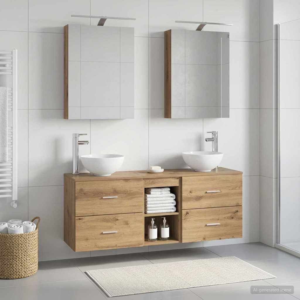 Badkamerkastenset 5 st Artisanaal eiken Bewerkt hout is nu te koop bij PeponiXL, paradijselijk wonen!