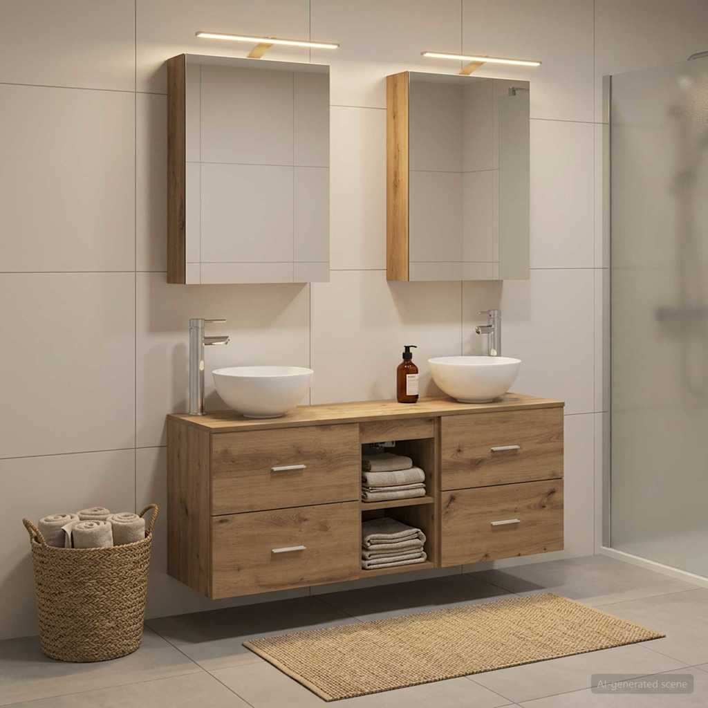 Badkamerkastenset 5 st Artisanaal eiken Bewerkt hout is nu te koop bij PeponiXL, paradijselijk wonen!